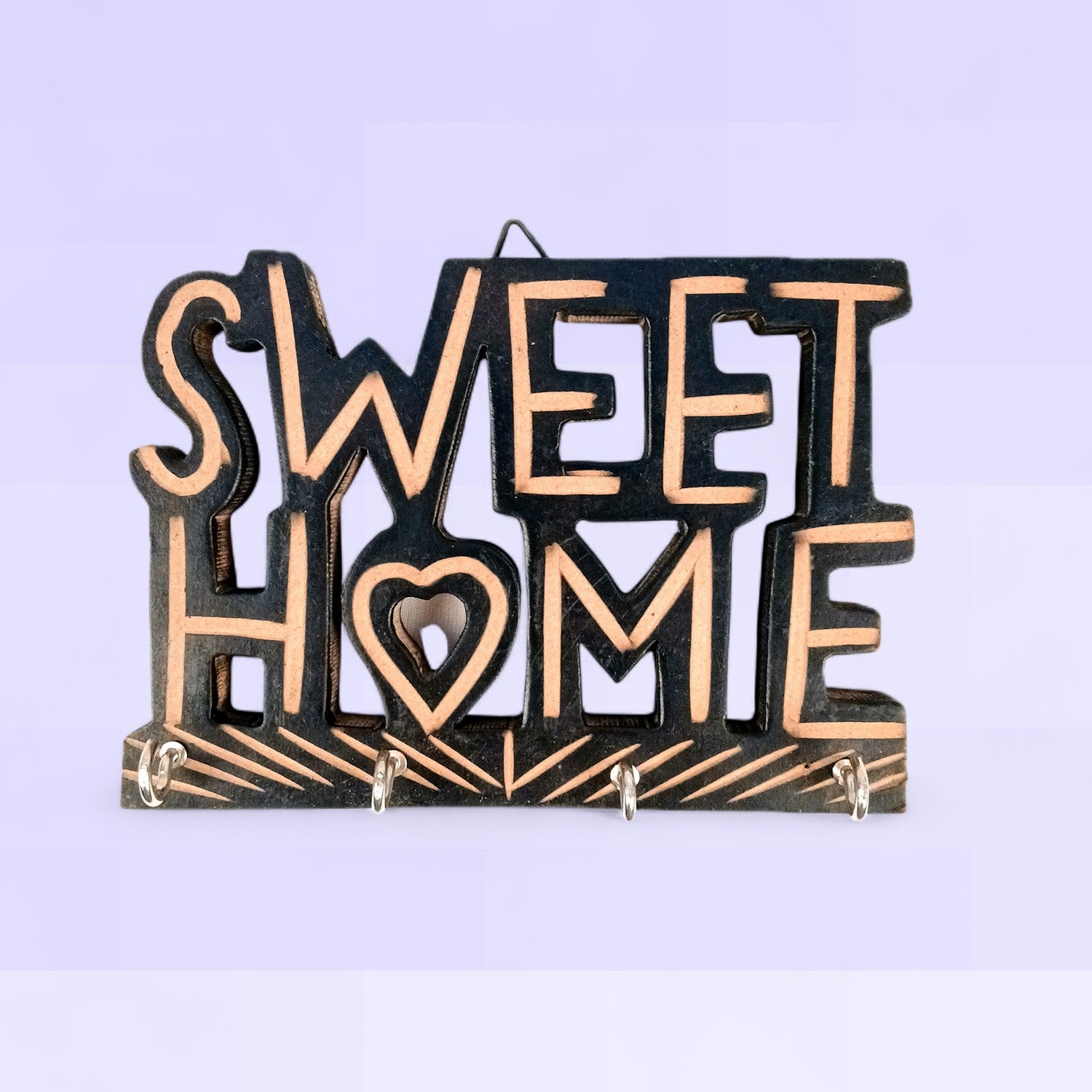 Key Holder Wall Hanging | Key Hook Stand Sweet Home Design | Keys Organizer - For Home, Entrance, Office Decor & Gifts - 7 Inch (4 Hooks) - Apkamart