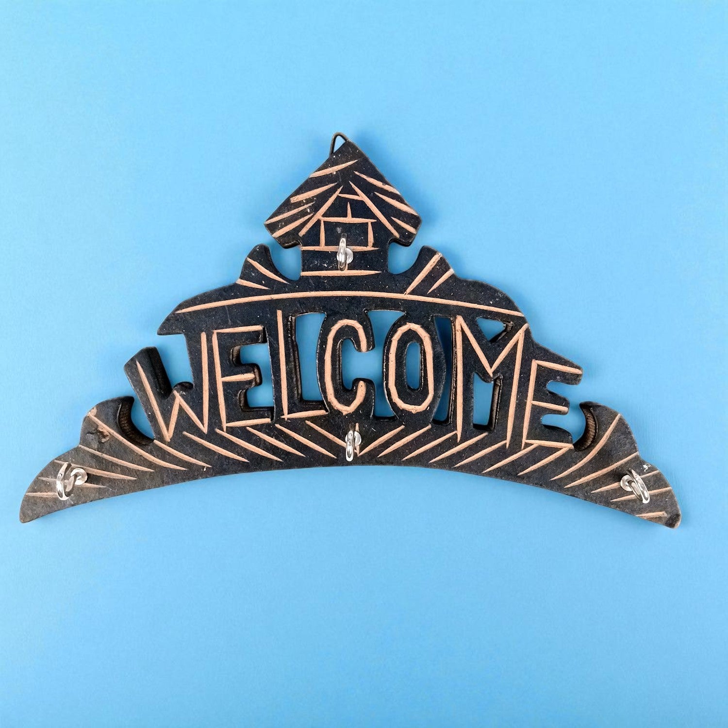 Key Hook Wall Decor | Key Holder Stand Welcome Design| Key Hanger Organiser - For Home, Entrance, Office Decor & Gifts - 10 Inch (4 Hooks) - Apkamart