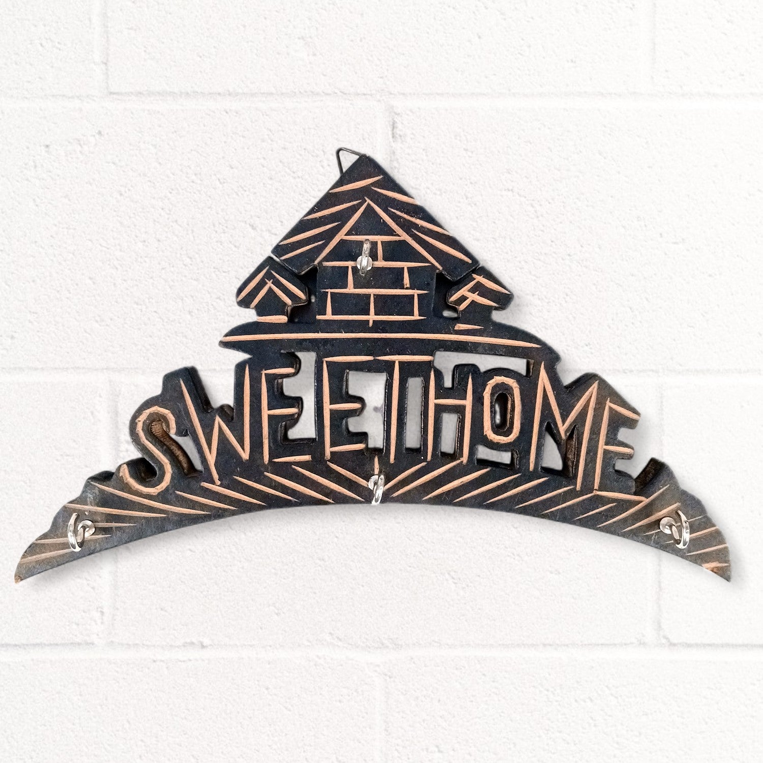 Key Hook Wall Decor | Key Holder Stand Sweet Home Design | Key Hanger Organiser - For Home, Entrance, Office Decor & Gifts - 10 Inch (4 Hooks) - Apkamart