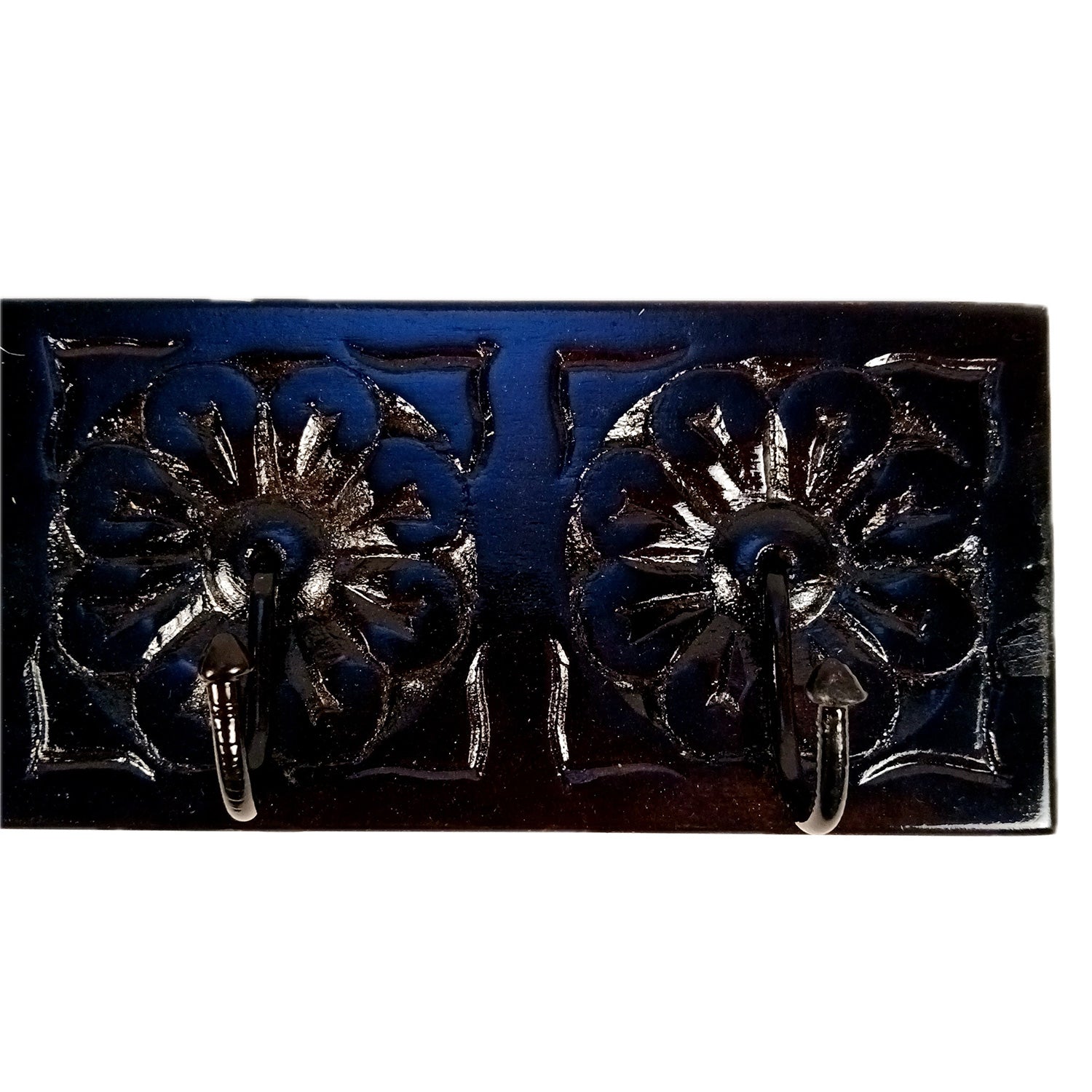 Wall Hook Hanging | Wooden Key Holder With Ethnic Carving | Multipurpose Organizer For Hanging Bags, Scarf, Clothes | For Home, Entrance, Decor - 12 Inch (3 Hooks) - Apkamart