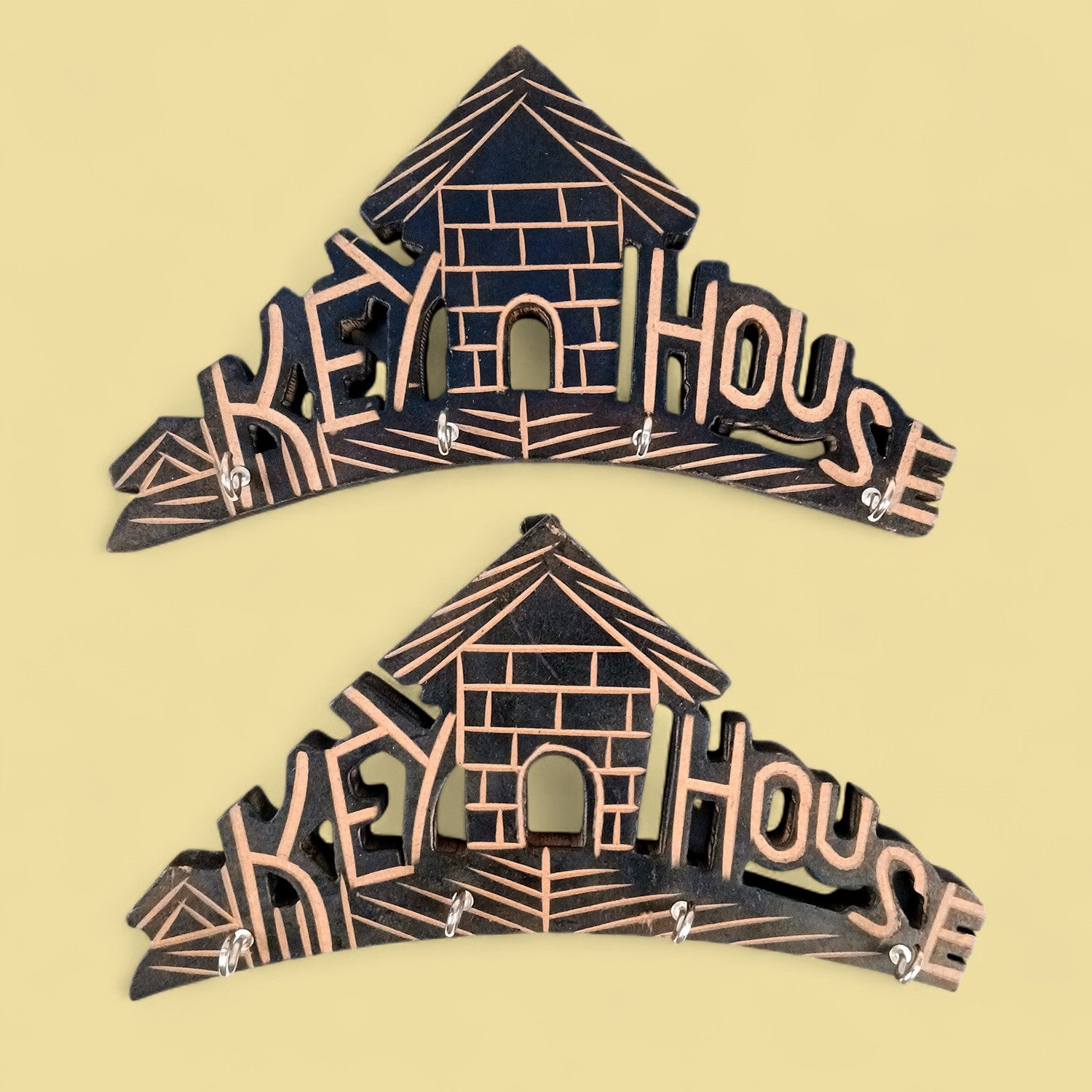 Key Hook Wall Decor | Key Holder Stand Key House Design| Key Hanger Organiser - For Home, Entrance, Office Decor & Gifts - 10 Inch (8 Hooks) (pack Of 2) - Apkamart