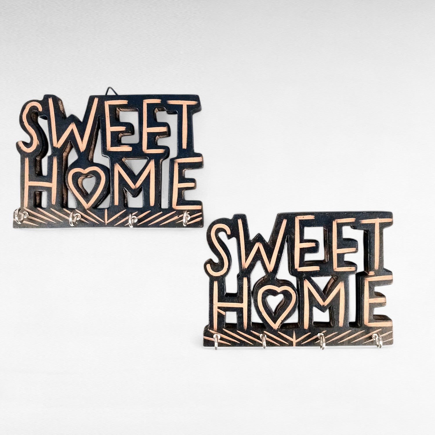 Key Holder Wall Hanging | Key Hook Stand Sweet Home Design | Keys Organizer - For Home, Entrance, Office Decor & Gifts - 7 Inch (8 Hooks) (Pack Of 2) - Apkamart