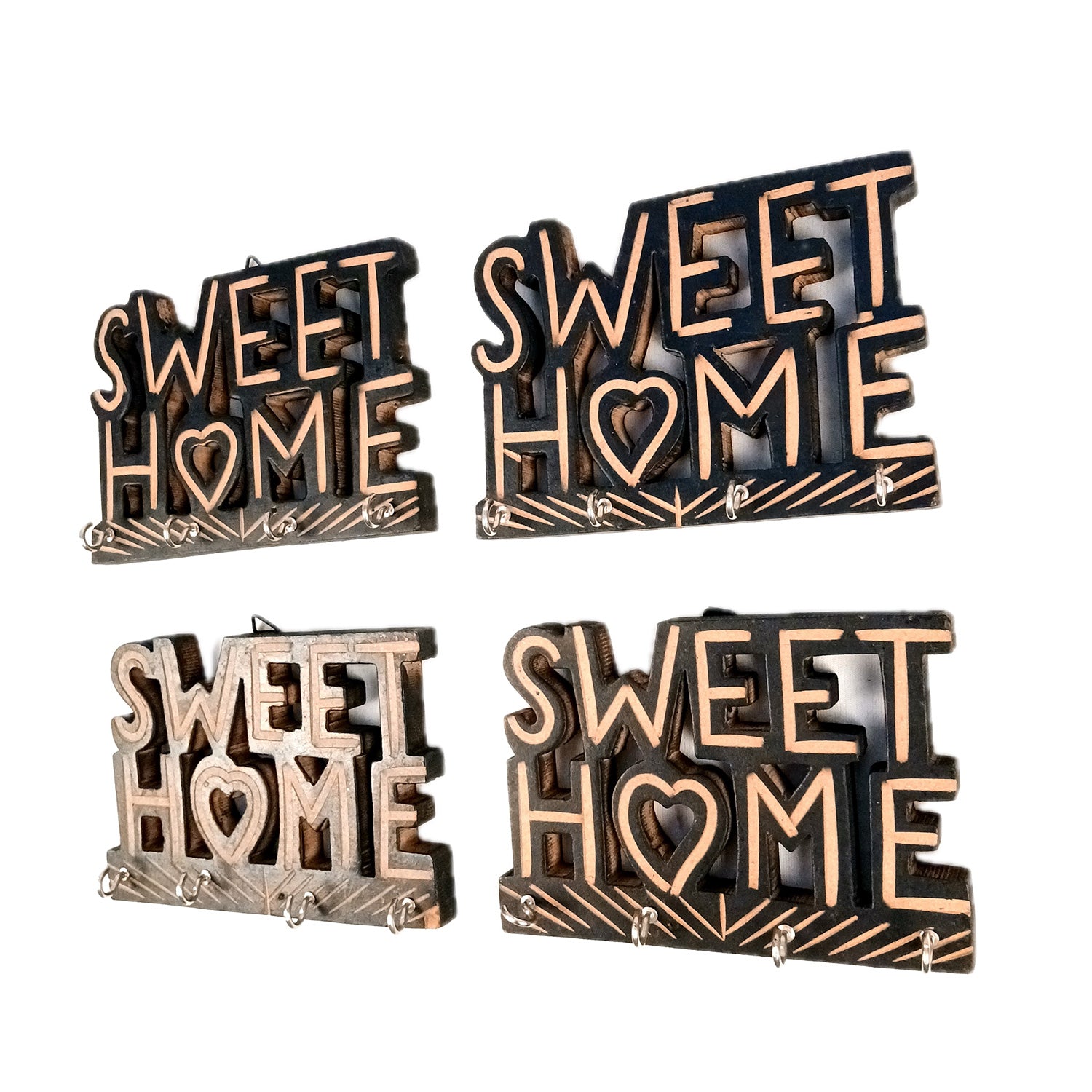 Key Holder Wall Hanging | Key Hook Stand Sweet Home Design | Keys Organizer - For Home, Entrance, Office Decor & Gifts - 7 Inch (16 Hooks) (Pack Of 4) - Apkamart