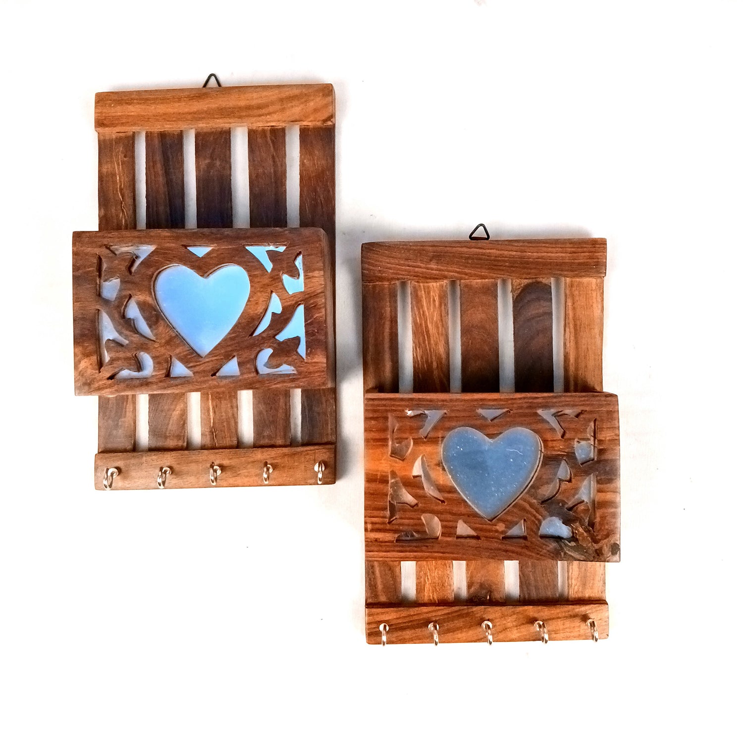 Key Holder with Letter Box | Key Hook Stand | Wooden Keys & Paper Organizer - For Home, Entrance, Office Decor & Gifts - 10 Inch (10 Hooks) (pack of 2) - Apkamart