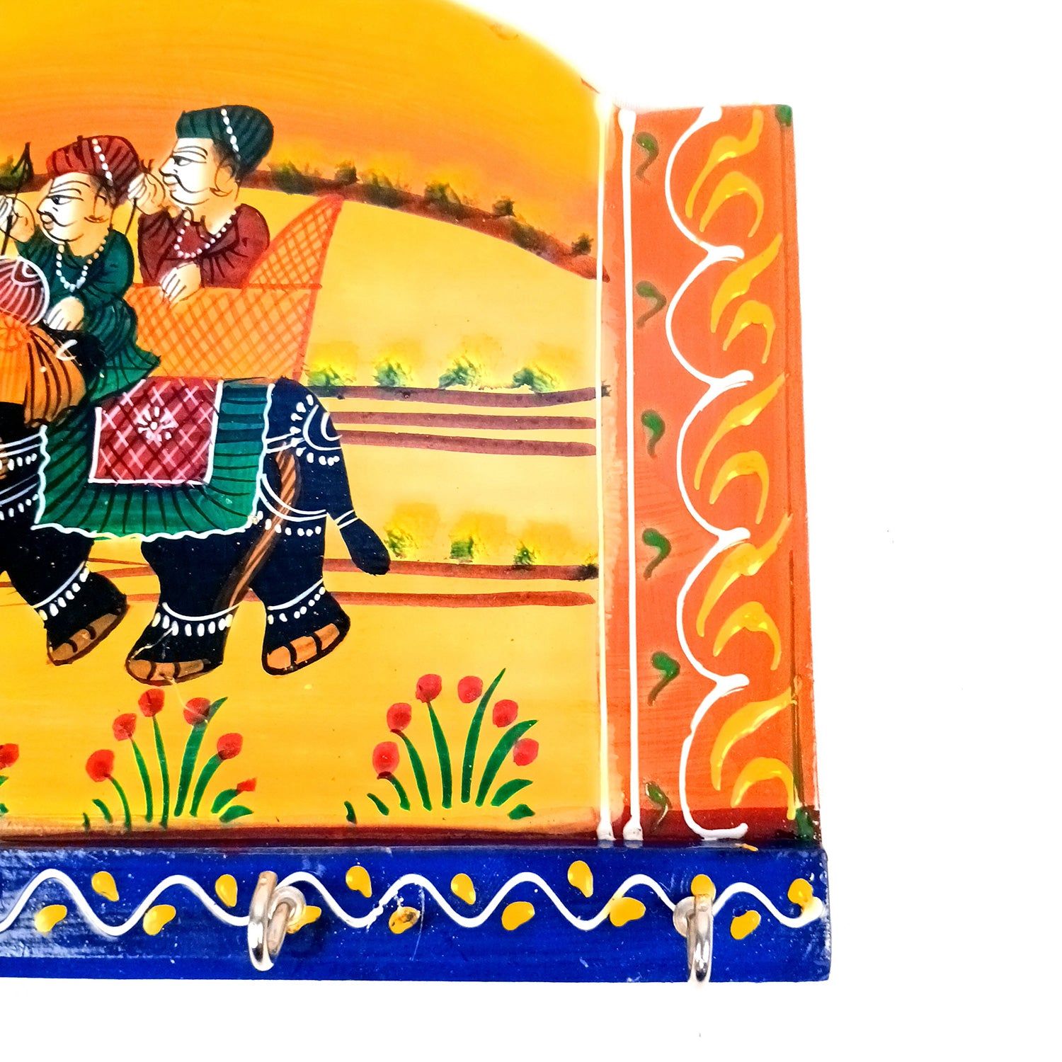 Key Holder Wall Hanging | Handpainted Key Hook Stand With 4 Hooks | Keys Organizer - For Home, Entrance, Office Decor & Gifts - 9 Inch - Apkamart