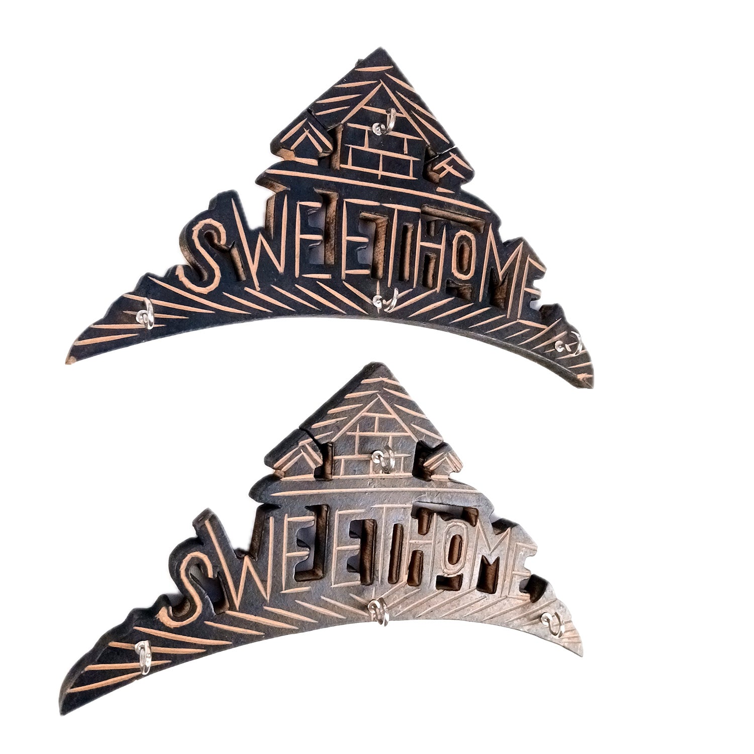 Key Hook Wall Decor | Key Holder Stand Sweet Home Design | Key Hanger Organiser - For Home, Entrance, Office Decor & Gifts - 10 Inch (8 Hooks) (Pack Of 2) - Apkamart