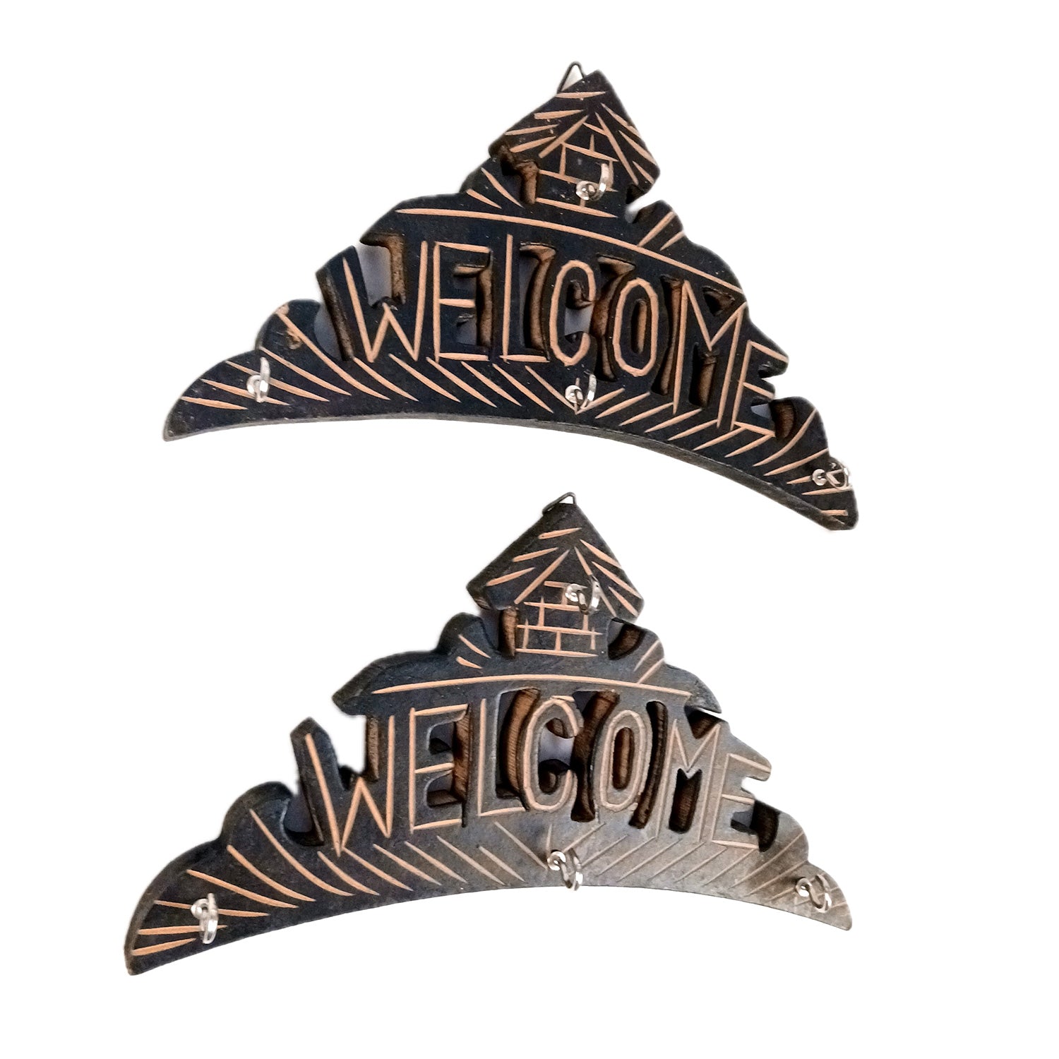 Key Hook Wall Decor | Key Holder Stand Welcome Design| Key Hanger Organiser - For Home, Entrance, Office Decor & Gifts - 10 Inch (8 Hooks) (Pack Of 2) - Apkamart