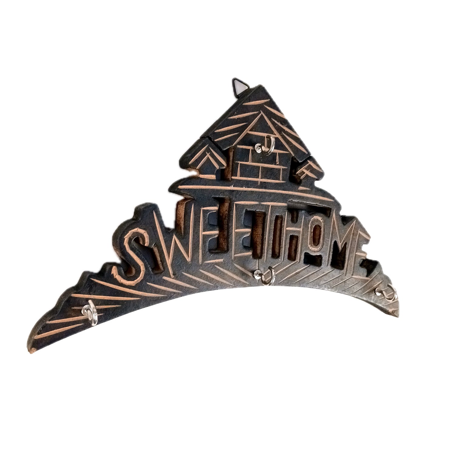 Key Hook Wall Decor | Key Holder Stand Sweet Home Design | Key Hanger Organiser - For Home, Entrance, Office Decor & Gifts - 10 Inch (4 Hooks) - Apkamart