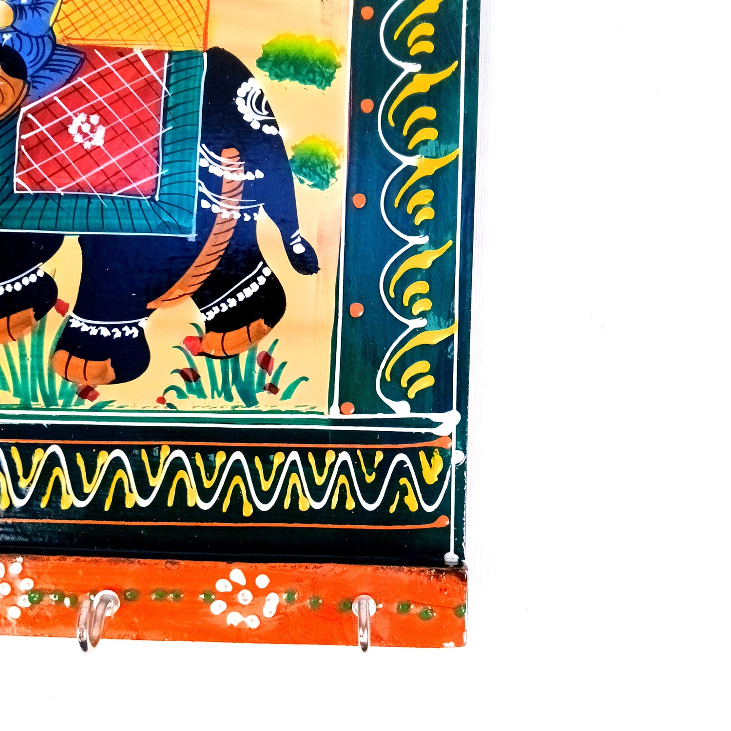 Key Hook Wall Decor | Handpainted Key Holder Stand With 4 Hooks | Key Organiser - For Home, Entrance, Office Decor & Gifts - 12 Inch - Apkamart #Style_Design 1