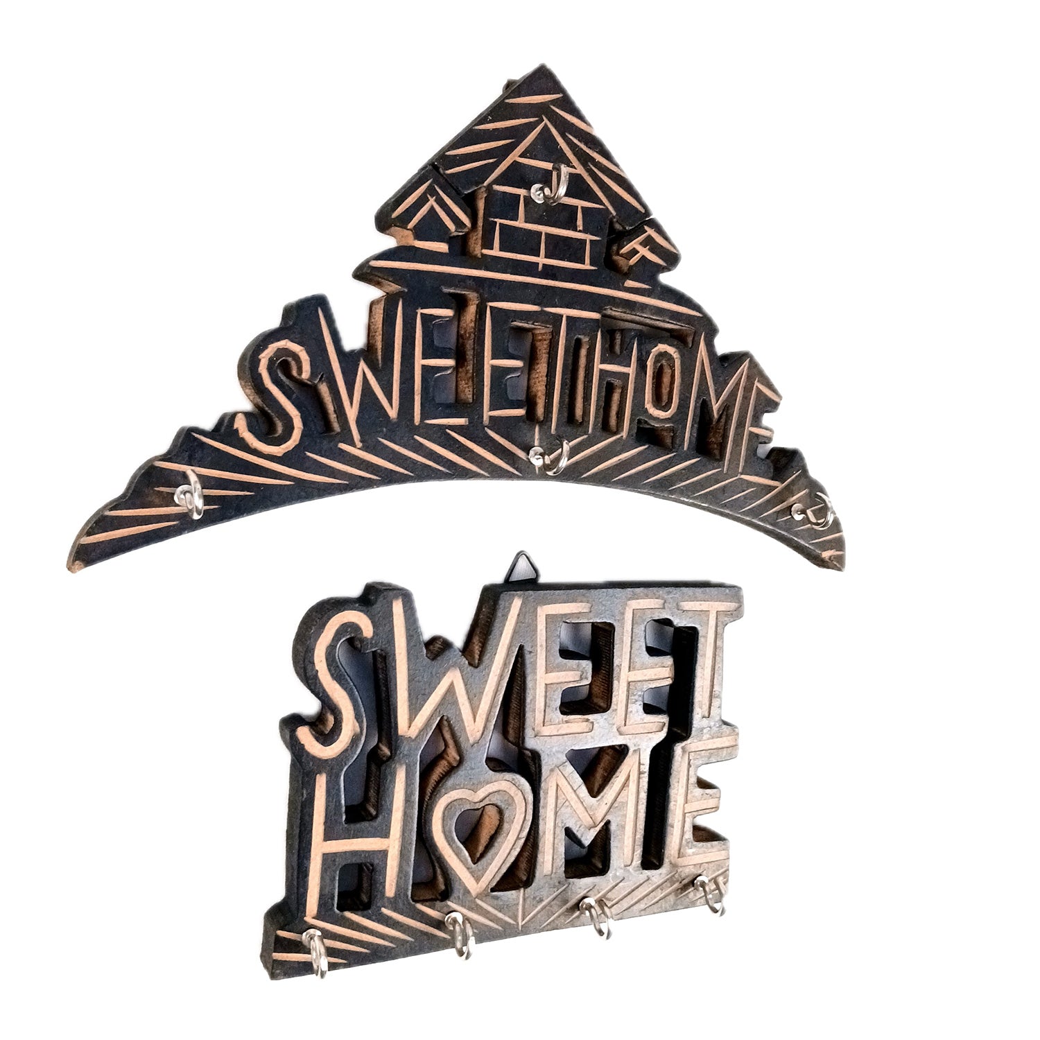 Key Hook Wall Decor | Key Holder Stand Sweet Home Design Combo| Key Hanger Organiser - For Home, Entrance, Office Decor & Gifts - 10 Inch (8 Hooks) (Pack Of 2) - Apkamart