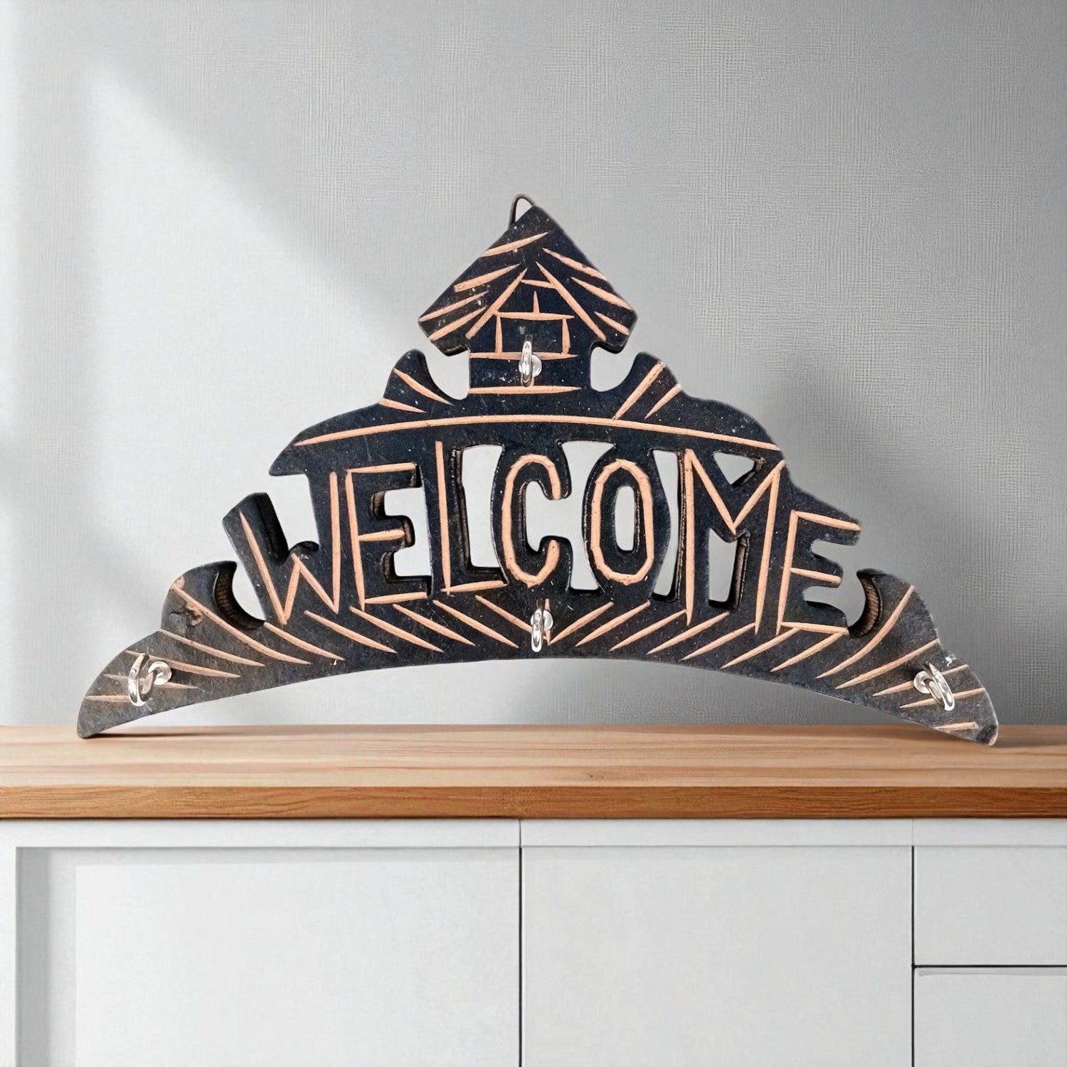 Key Hook Wall Decor | Key Holder Stand Welcome Design| Key Hanger Organiser - For Home, Entrance, Office Decor & Gifts - 10 Inch (4 Hooks) - Apkamart