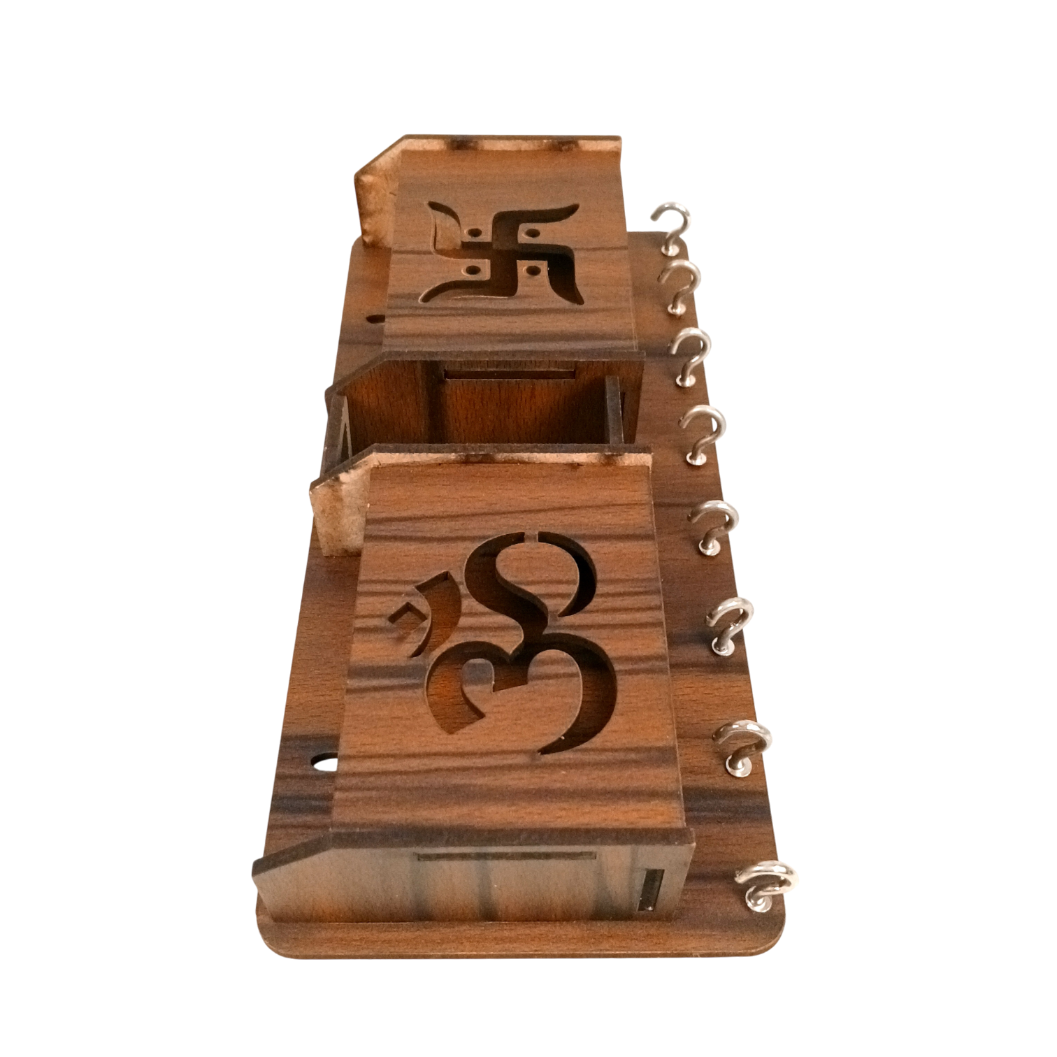 Wooden Key Holder with Om & Swastik Design | Wall Mounted Key Stand for Home & Office | Religious Wooden Key Hanger for Wall Decor & Gifts - 9 Inch ( 8 Hooks) - Apkamart