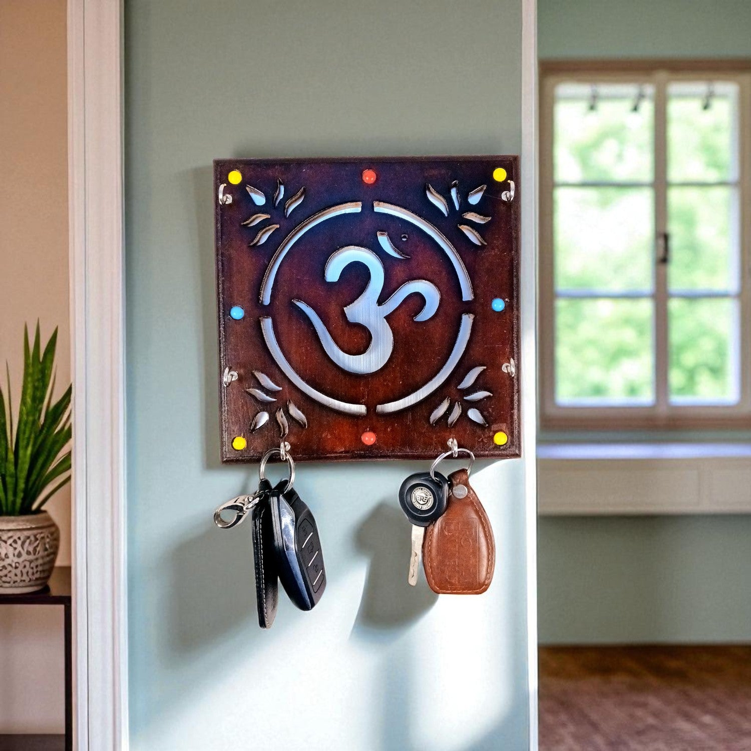 Key Holder Wall Decor | Key Hanging Organizer Stand| Key Hook Hanger Wall Mount - For Home, Entrance, Office Decor & Gifts - 8 Inch (6 Hooks) (Pack Of 2) - Apkamart