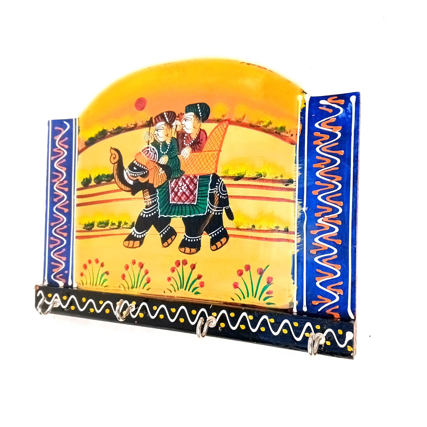 Key Holder Wall Hanging | Handpainted Key Hook Stand With 4 Hooks | Keys Organizer - For Home, Entrance, Office Decor & Gifts - 9 Inch - Apkamart
