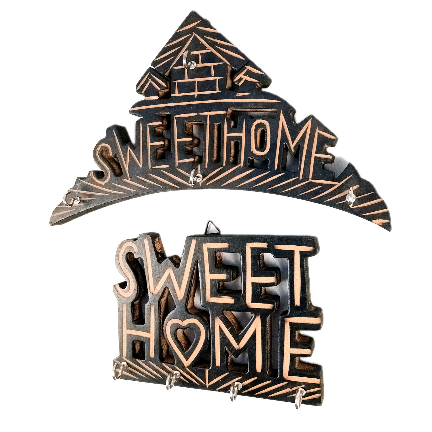 Key Hook Wall Decor | Key Holder Stand Sweet Home Design Combo| Key Hanger Organiser - For Home, Entrance, Office Decor & Gifts - 10 Inch (8 Hooks) (Pack Of 2) - Apkamart