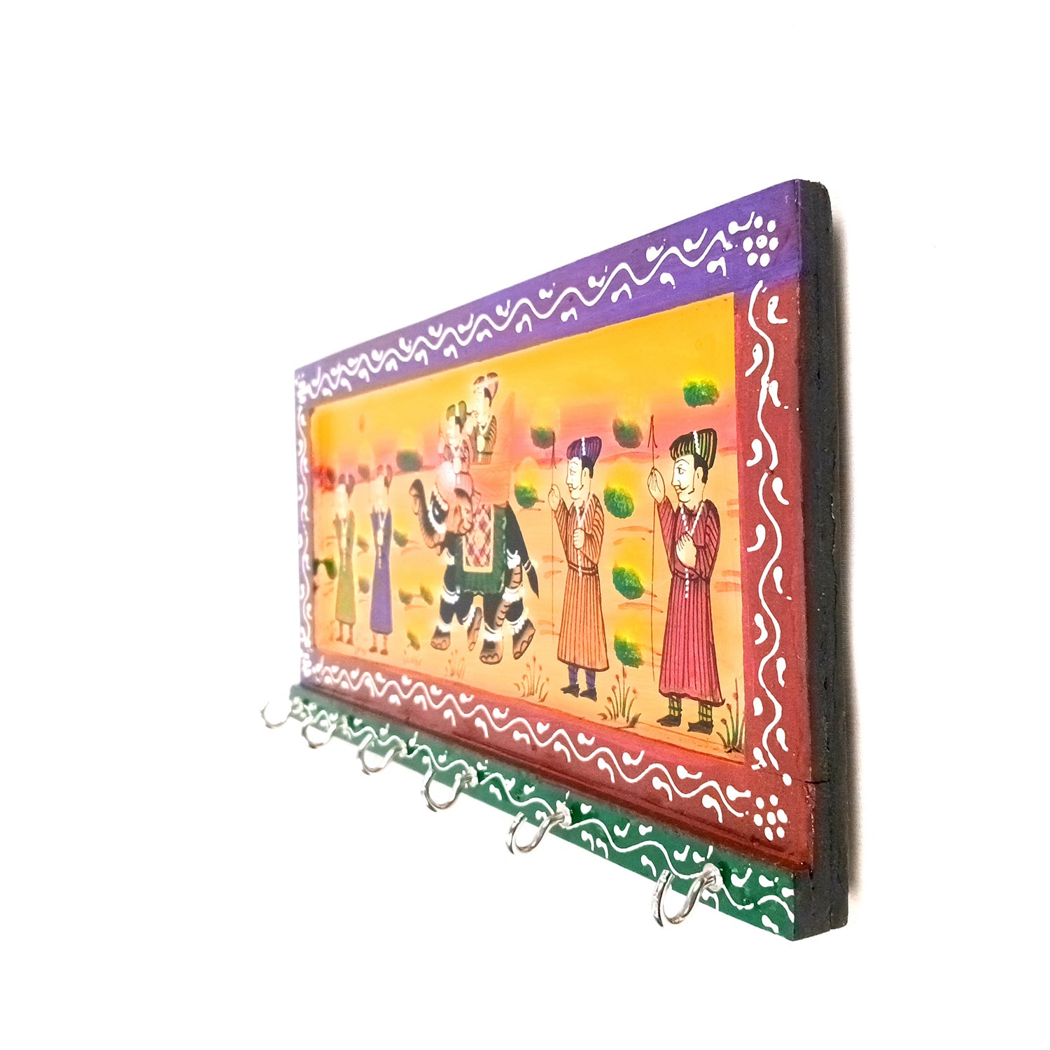Key Holder Wall Hanging | Handpainted Key Hook Stand With 6 Hooks | Keys Organizer - For Home, Entrance, Office Decor & Gifts - 12 Inch (Wood, Multicolor) - Apkamart