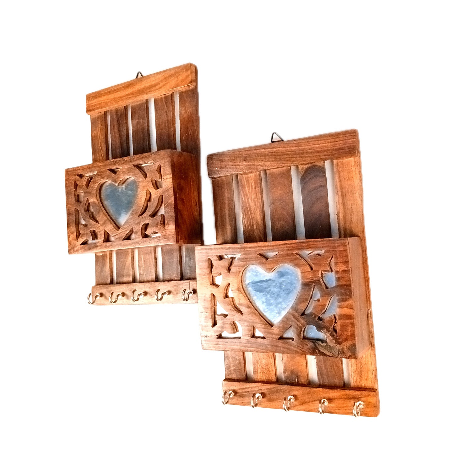 Key Holder with Letter Box | Key Hook Stand | Wooden Keys & Paper Organizer - For Home, Entrance, Office Decor & Gifts - 10 Inch (10 Hooks) (pack of 2) - Apkamart