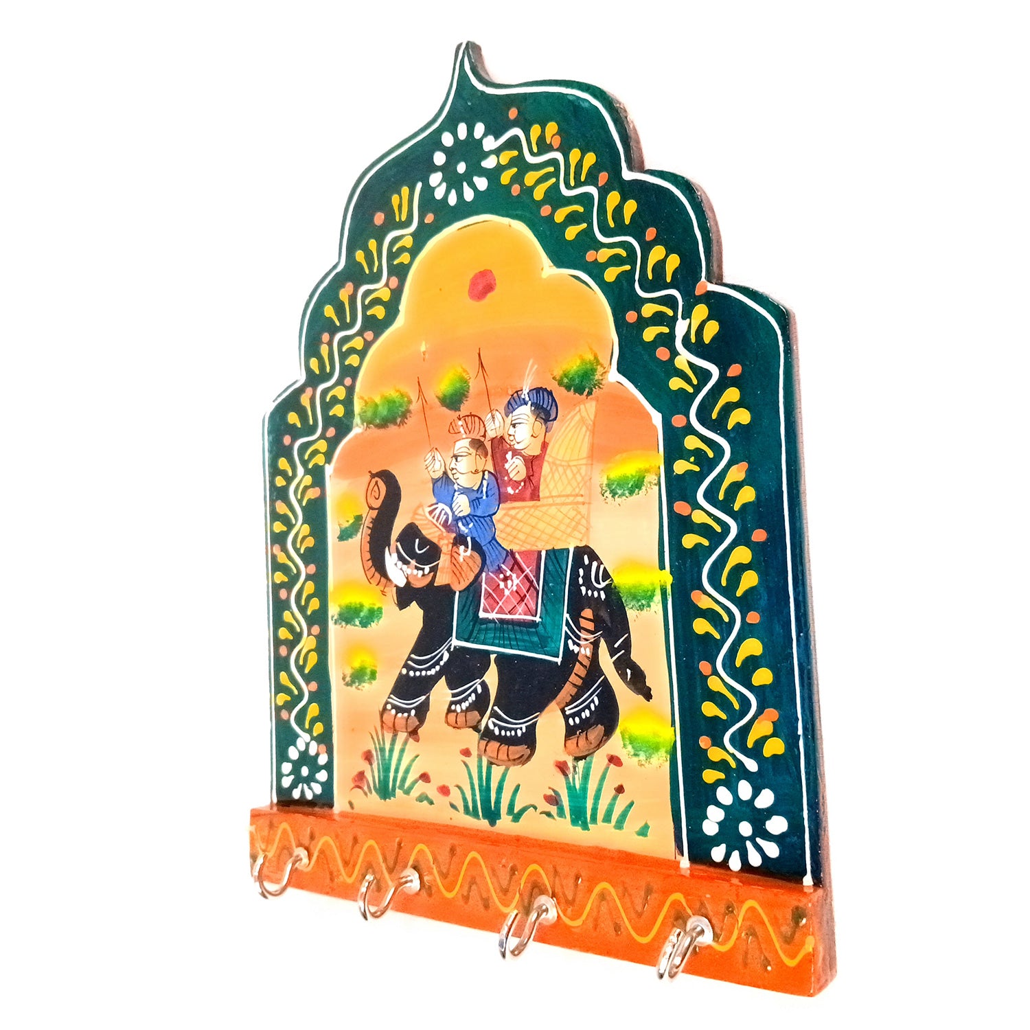 Key Holder Wall Hanging | Key Stand With 4 Hooks | Keys Organizer - For Home, Entrance, Office Decor & Gifts - 9 Inch (Wood, Green ) (Pack of 2) - Apkamart