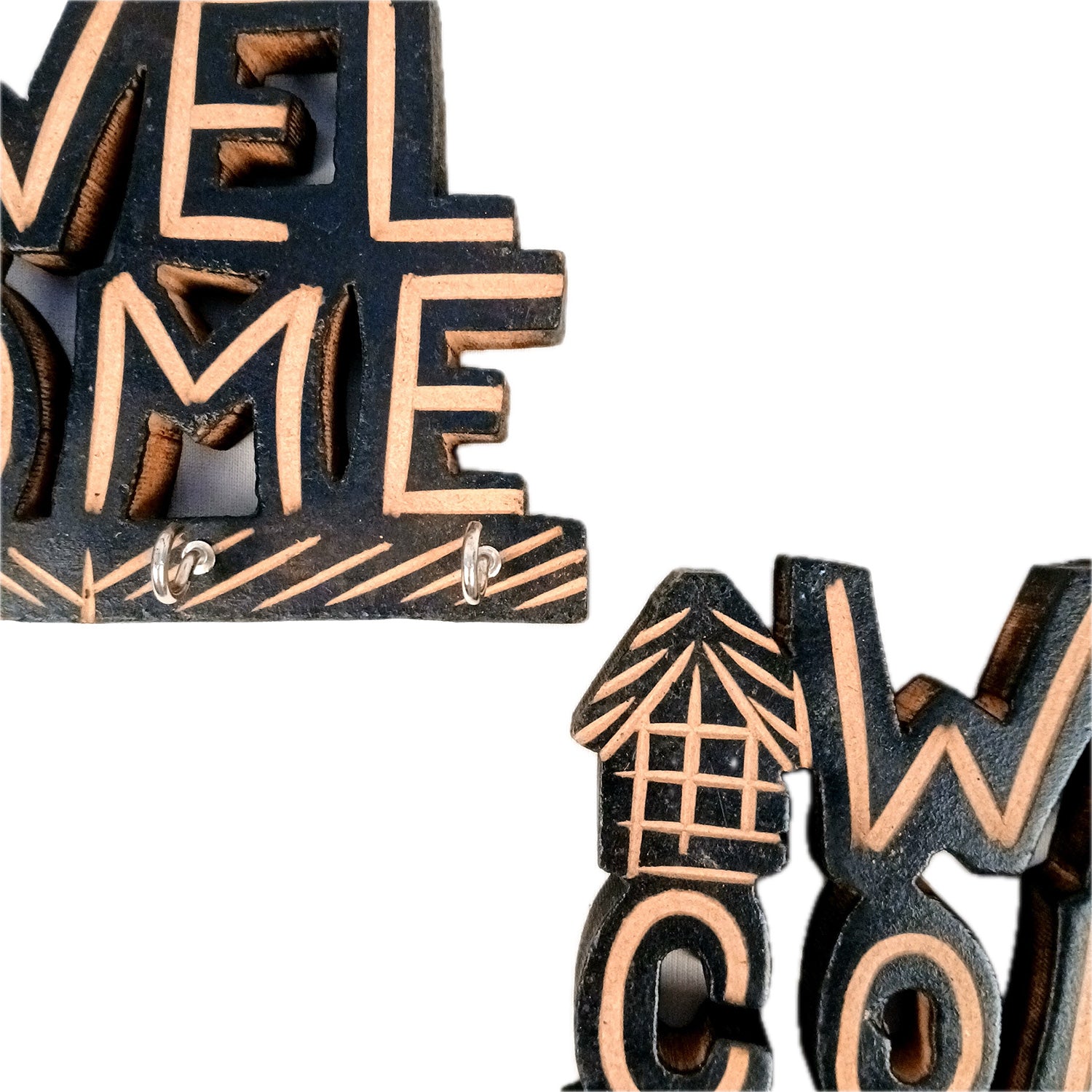 Key Holder Wall Hanging | Key Hook Stand Welcome Design| Keys Organizer - For Home, Entrance, Office Decor & Gifts - 7 Inch (8 Hooks) (Pack Of 2) - Apkamart