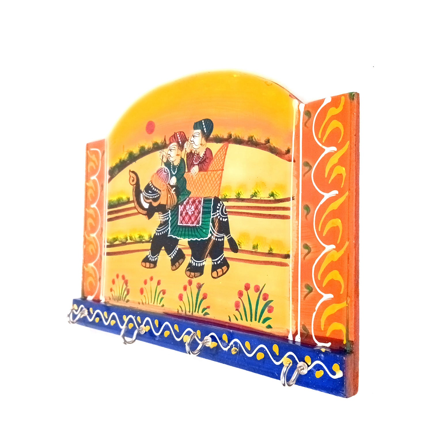 Key Holder Wall Hanging | Handpainted Key Hook Stand With 4 Hooks | Keys Organizer - For Home, Entrance, Office Decor & Gifts - 9 Inch (Pack of 2) - Apkamart