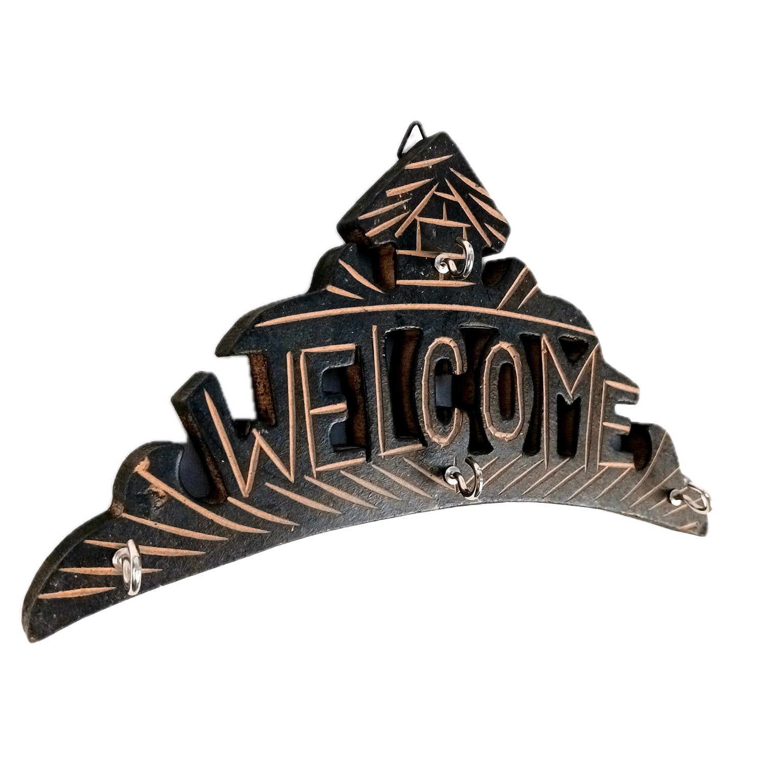 Key Hook Wall Decor | Key Holder Stand Welcome Design| Key Hanger Organiser - For Home, Entrance, Office Decor & Gifts - 10 Inch (4 Hooks) - Apkamart