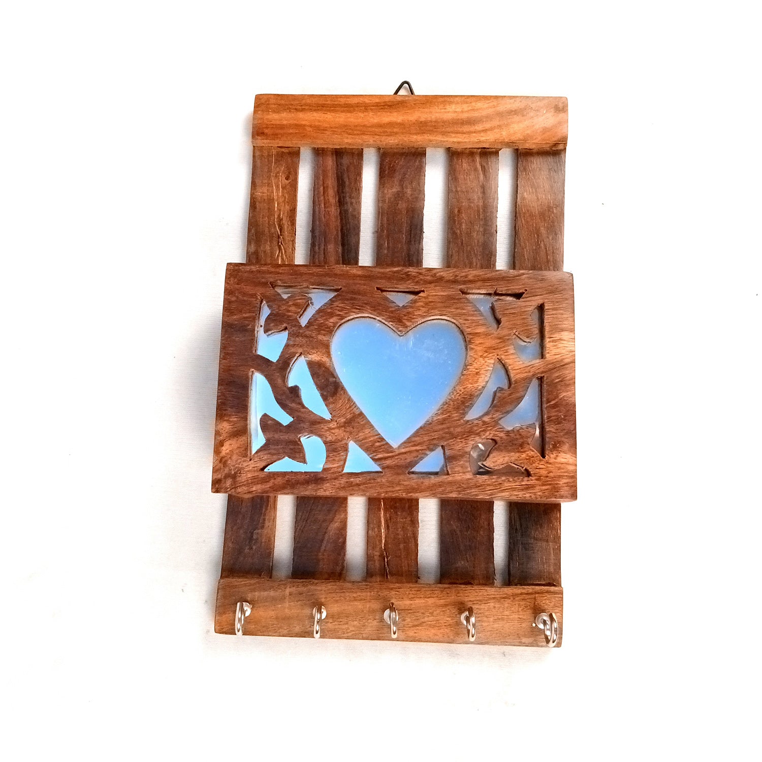 Key Holder with Letter Box | Key Hook Stand | Wooden Keys & Paper Organizer - For Home, Entrance, Office Decor & Gifts - 10 Inch (5 Hooks) - Apkamart