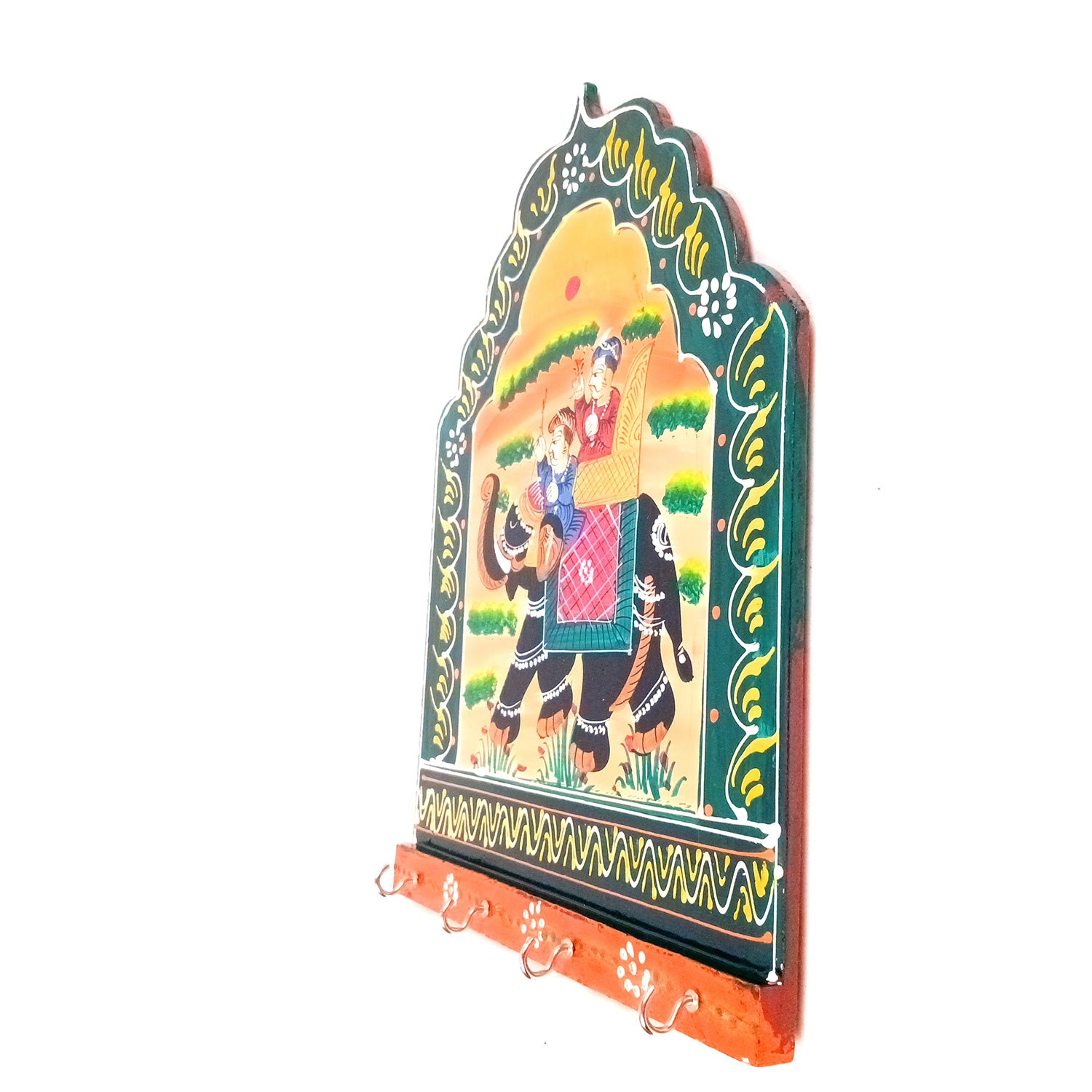Key Hook Wall Decor | Handpainted Key Holder Stand With 4 Hooks | Key Organiser - For Home, Entrance, Office Decor & Gifts - 12 Inch - Apkamart #Style_Design 1