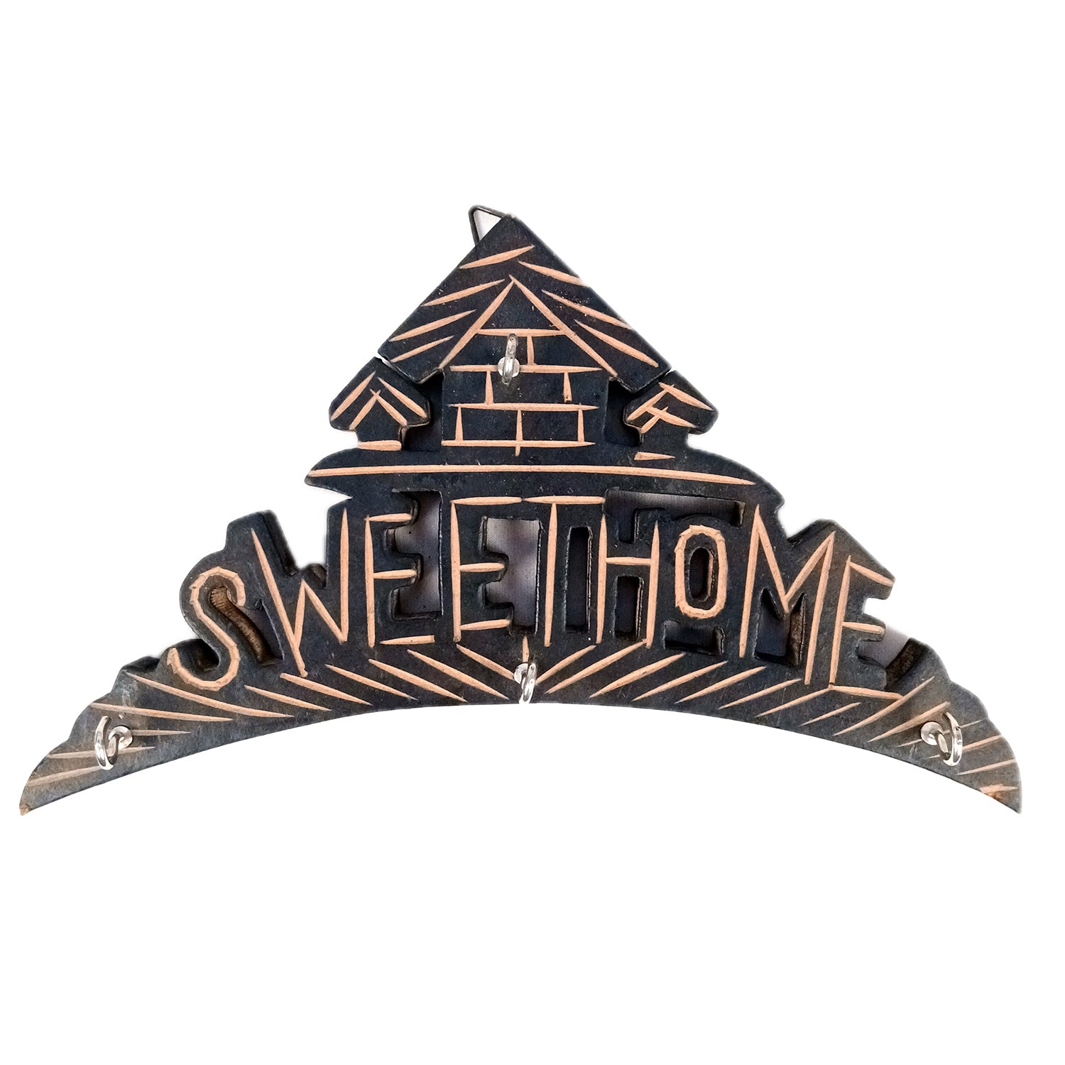 Key Hook Wall Decor | Key Holder Stand Sweet Home Design | Key Hanger Organiser - For Home, Entrance, Office Decor & Gifts - 10 Inch (8 Hooks) (Pack Of 2) - Apkamart