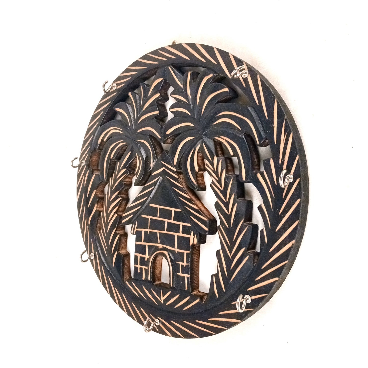 Wooden Key Holder | Wall Mounted Wooden Key Organizer for Home Entrance, Living Room & Office | Decorative Key Rack for Door & Wall Decor - 11 Inch (7 Hooks) - Apkamart