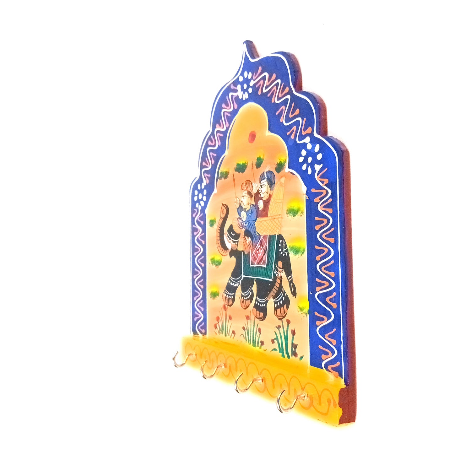 Key Holder Wall Hanging | Key Stand With 4 Hooks | Keys Organizer - For Home, Entrance, Office Decor & Gifts - 9 Inch (Wood, Blue) - Apkamart