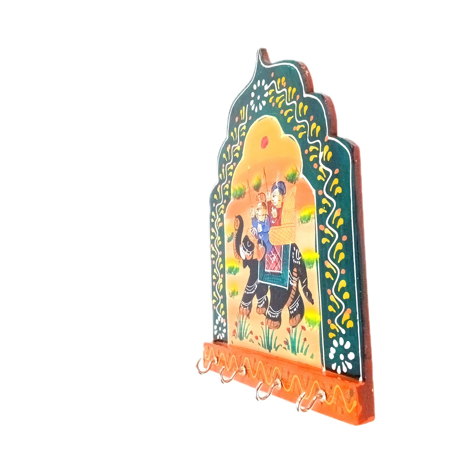 Key Holder Wall Hanging | Key Stand With 4 Hooks | Keys Organizer - For Home, Entrance, Office Decor & Gifts - 9 Inch (Wood, Green ) (Pack of 2) - Apkamart