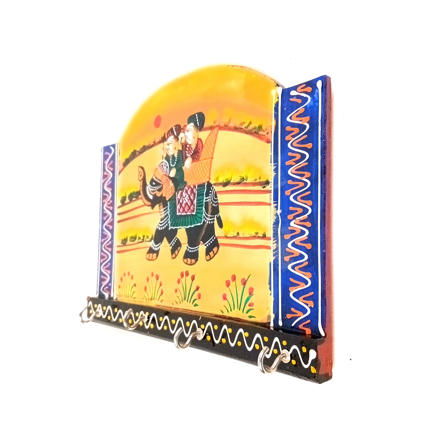 Key Holder Wall Hanging | Handpainted Key Hook Stand With 4 Hooks | Keys Organizer - For Home, Entrance, Office Decor & Gifts - 9 Inch - Apkamart