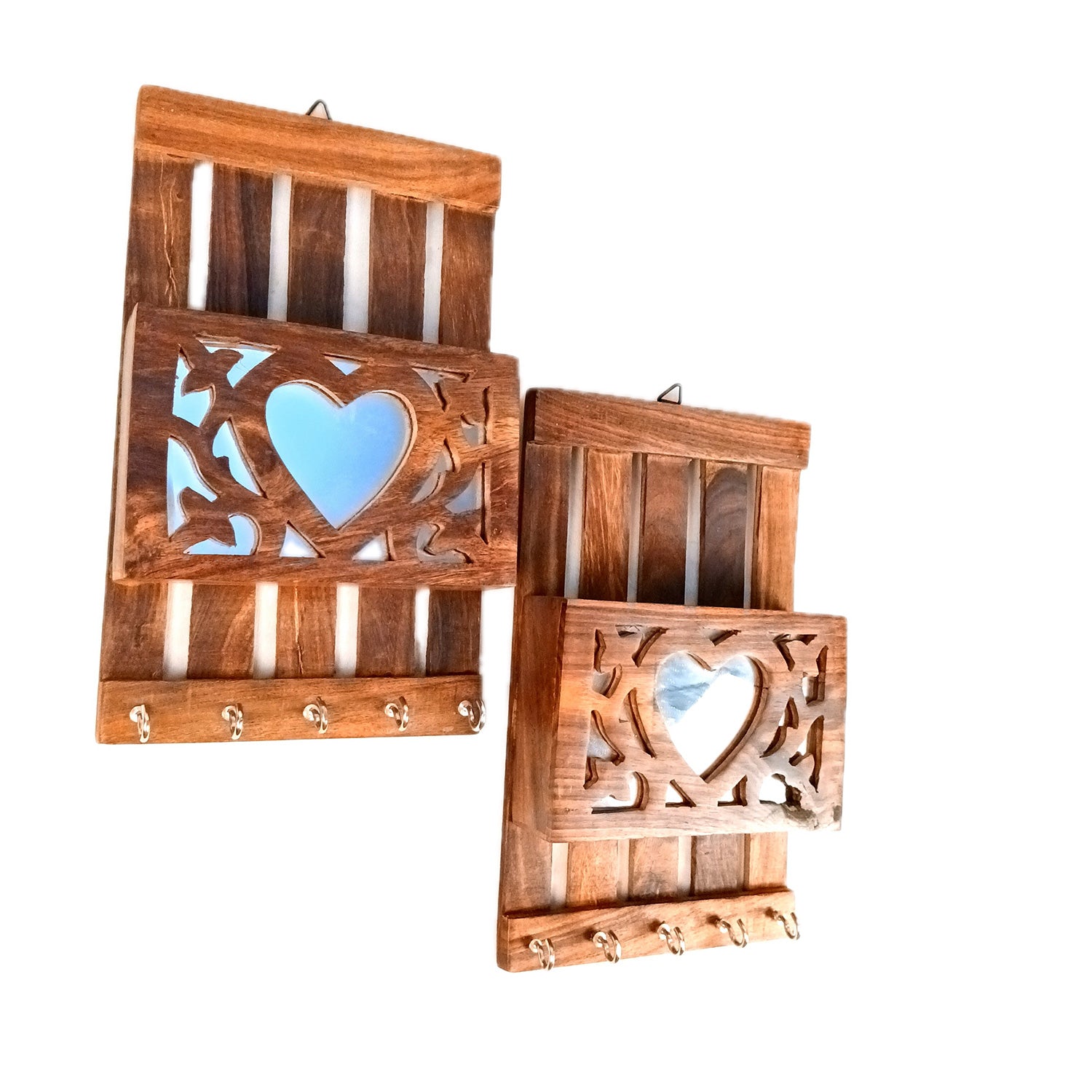 Key Holder with Letter Box | Key Hook Stand | Wooden Keys & Paper Organizer - For Home, Entrance, Office Decor & Gifts - 10 Inch (10 Hooks) (pack of 2) - Apkamart