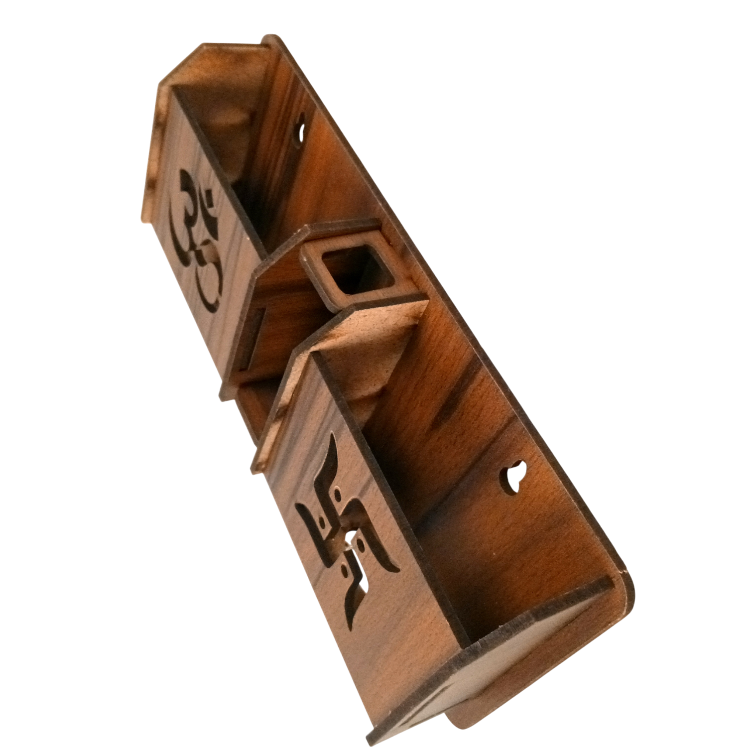 Wooden Key Holder with Om & Swastik Design | Wall Mounted Key Stand for Home & Office | Religious Wooden Key Hanger for Wall Decor & Gifts - 9 Inch ( 8 Hooks) - Apkamart