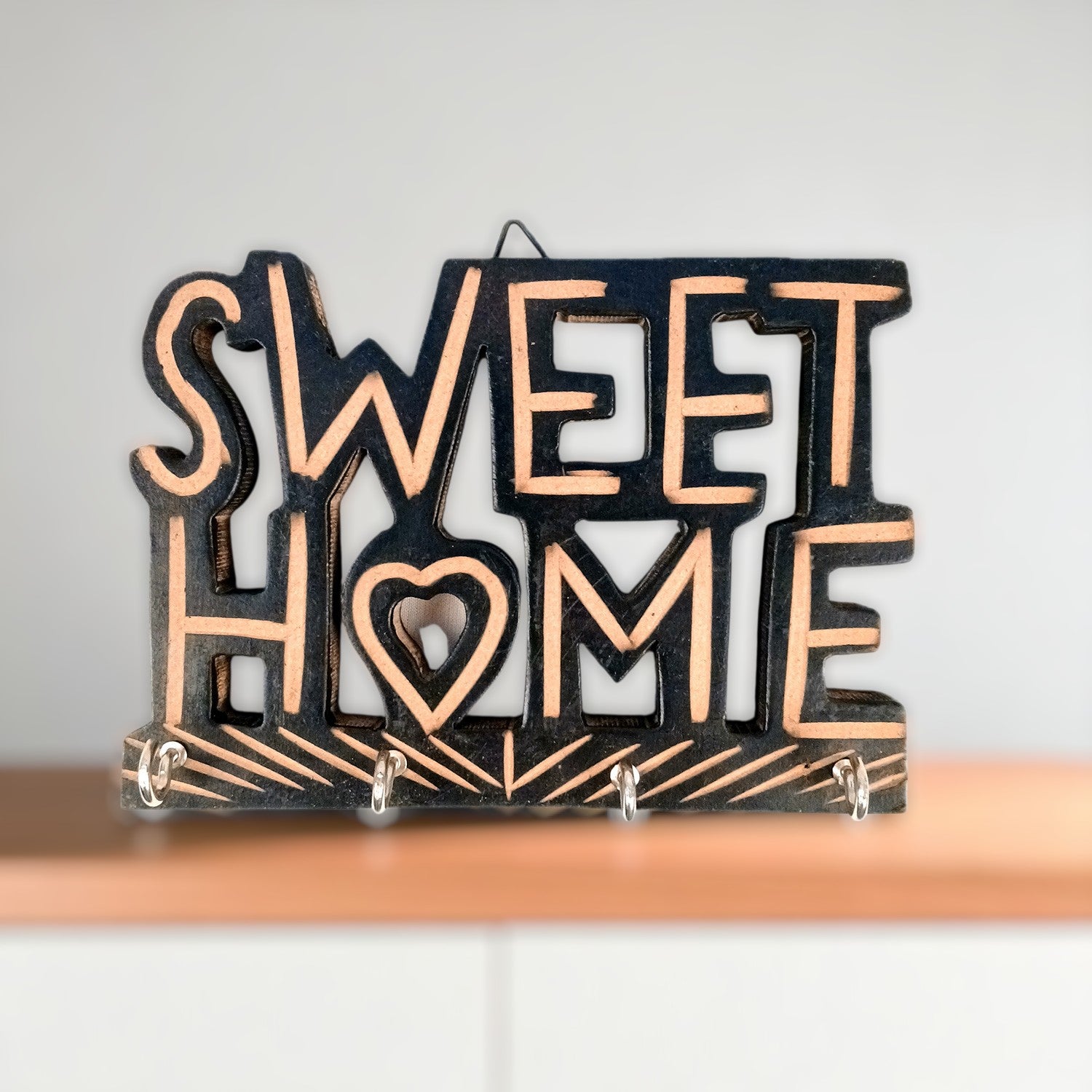 Key Hook Wall Decor | Key Holder Stand Sweet Home Design Combo| Key Hanger Organiser - For Home, Entrance, Office Decor & Gifts - 10 Inch (8 Hooks) (Pack Of 2) - Apkamart