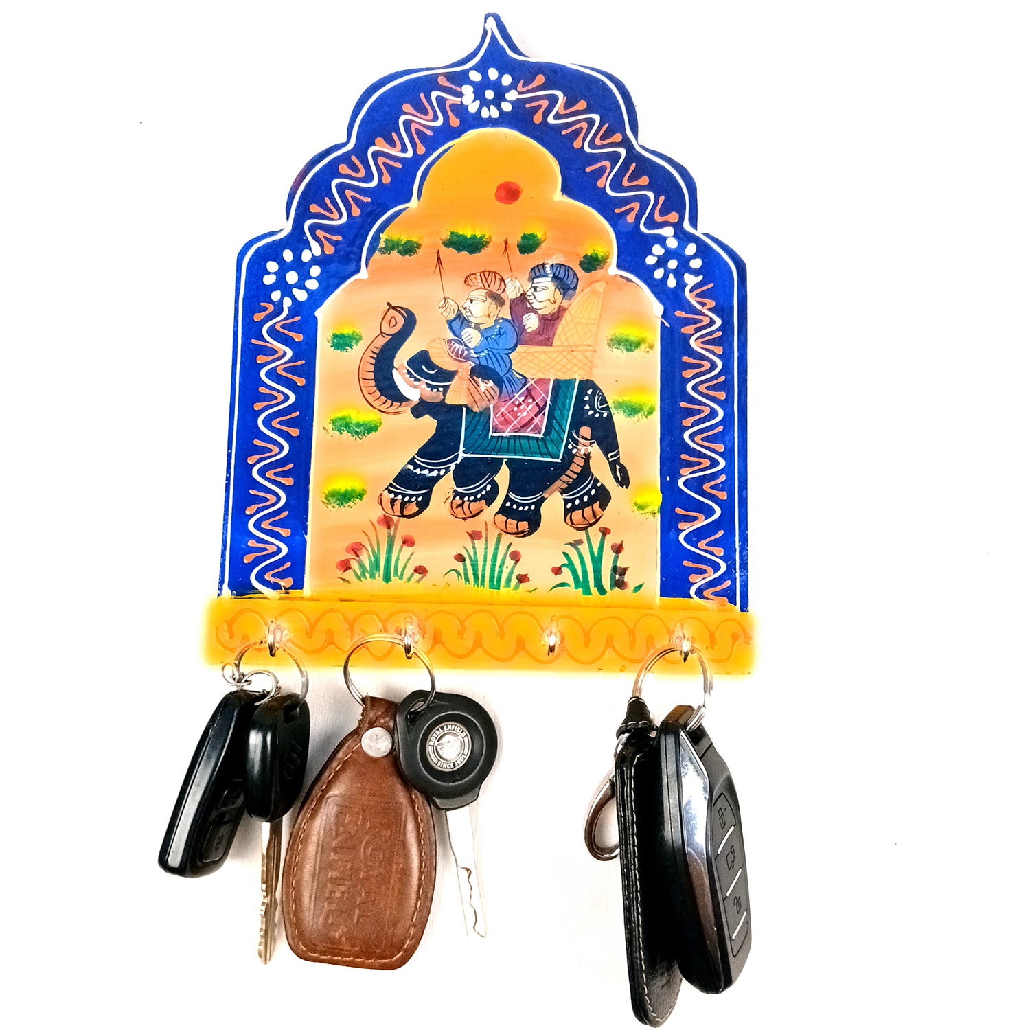 Key Holder Wall Hanging | Key Stand With 4 Hooks | Keys Organizer - For Home, Entrance, Office Decor & Gifts - 9 Inch (Wood, Blue) - Apkamart