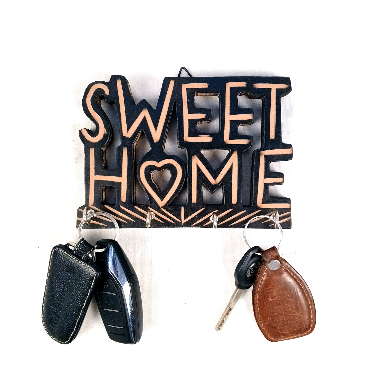Key Holder Wall Hanging | Key Hook Stand Sweet Home Design | Keys Organizer - For Home, Entrance, Office Decor & Gifts - 7 Inch (4 Hooks) - Apkamart