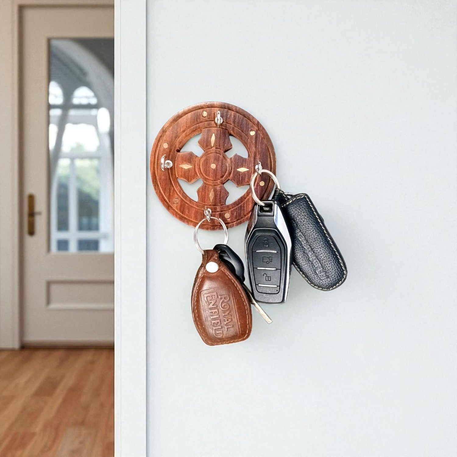 Key Holder Wall Decor | Key Hanging Organizer Stand| Key Hook Hanger Wall Mount - For Home, Entrance, Office Decor & Gifts - 6 Inch (16 Hooks) (Set Of 3) - Apkamart