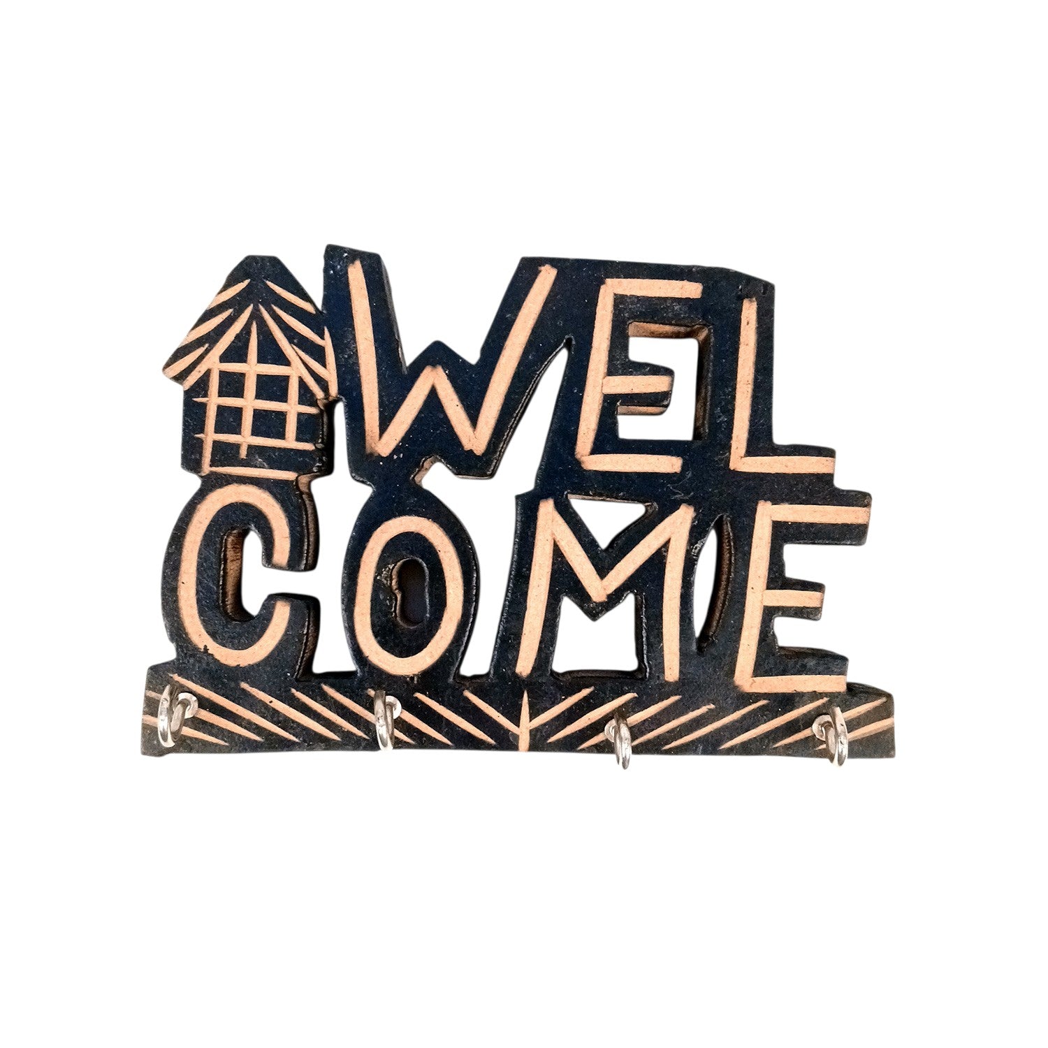 Key Holder Wall Hanging | Key Hook Stand Welcome Design| Keys Organizer - For Home, Entrance, Office Decor & Gifts - 7 Inch (8 Hooks) (Pack Of 2) - Apkamart