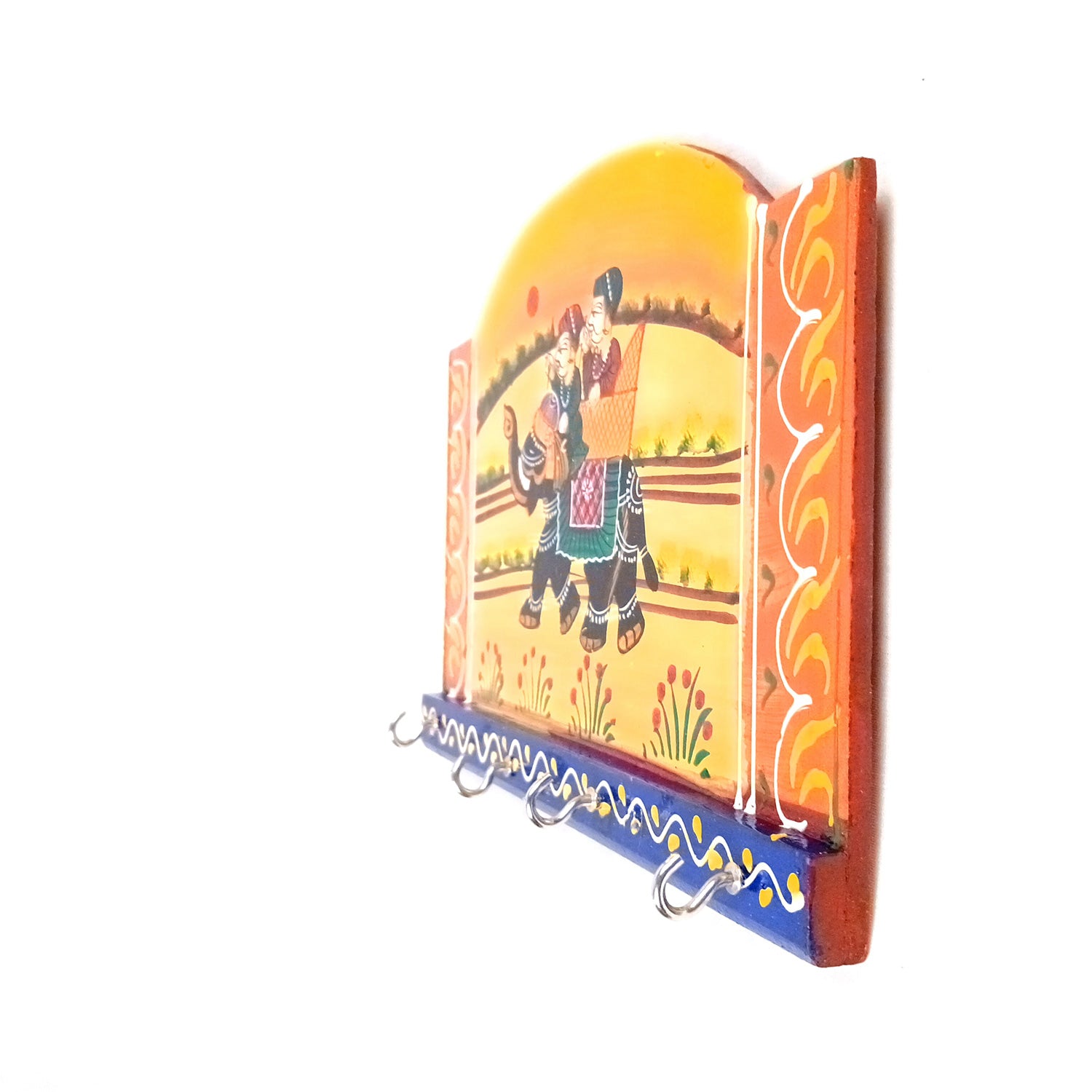 Key Holder Wall Hanging | Handpainted Key Hook Stand With 4 Hooks | Keys Organizer - For Home, Entrance, Office Decor & Gifts - 9 Inch (Pack of 2) - Apkamart