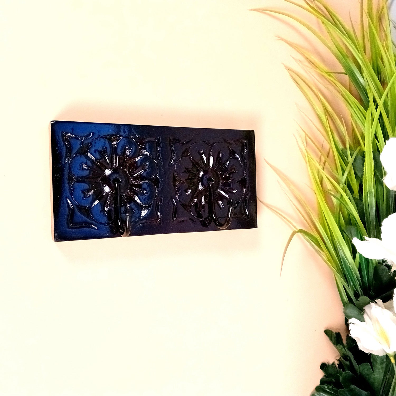 Key Holder Wall Hanging | Handpainted Key Hook Stand With 2 Hooks | Keys Organizer - For Home, Entrance, Office Decor & Gifts - 8 Inch (Wood, Brown) - Apkamart