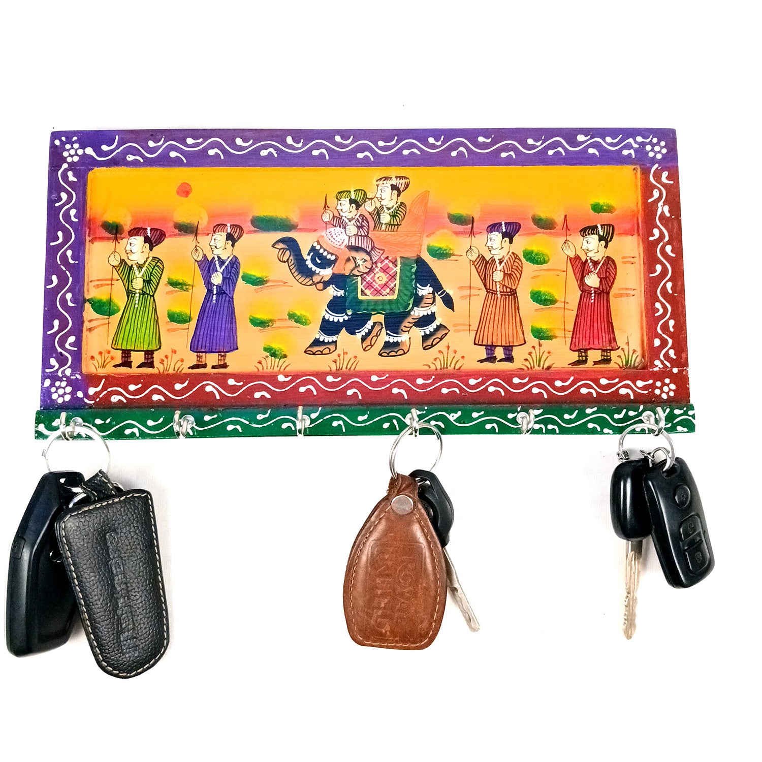 Key Holder Wall Hanging | Handpainted Key Hook Stand With 6 Hooks | Keys Organizer - For Home, Entrance, Office Decor & Gifts - 12 Inch (Pack of 2) - Apkamart