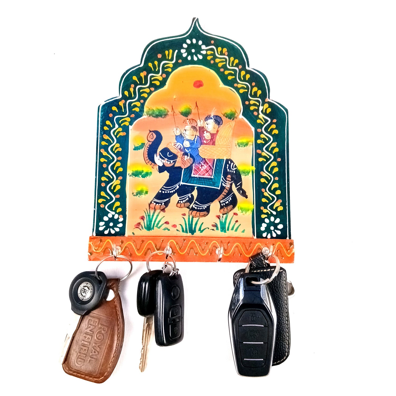 Key Holder Wall Hanging | Key Stand With 4 Hooks | Keys Organizer - For Home, Entrance, Office Decor & Gifts - 9 Inch (Wood, Green) - Apkamart