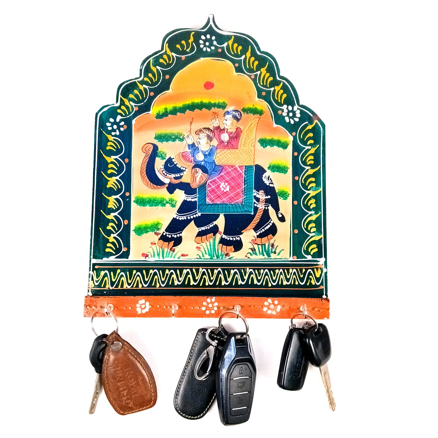 Key Hook Wall Decor | Handpainted Key Holder Stand With 4 Hooks | Key Organiser - For Home, Entrance, Office Decor & Gifts - 12 Inch - Apkamart #Style_Design 1