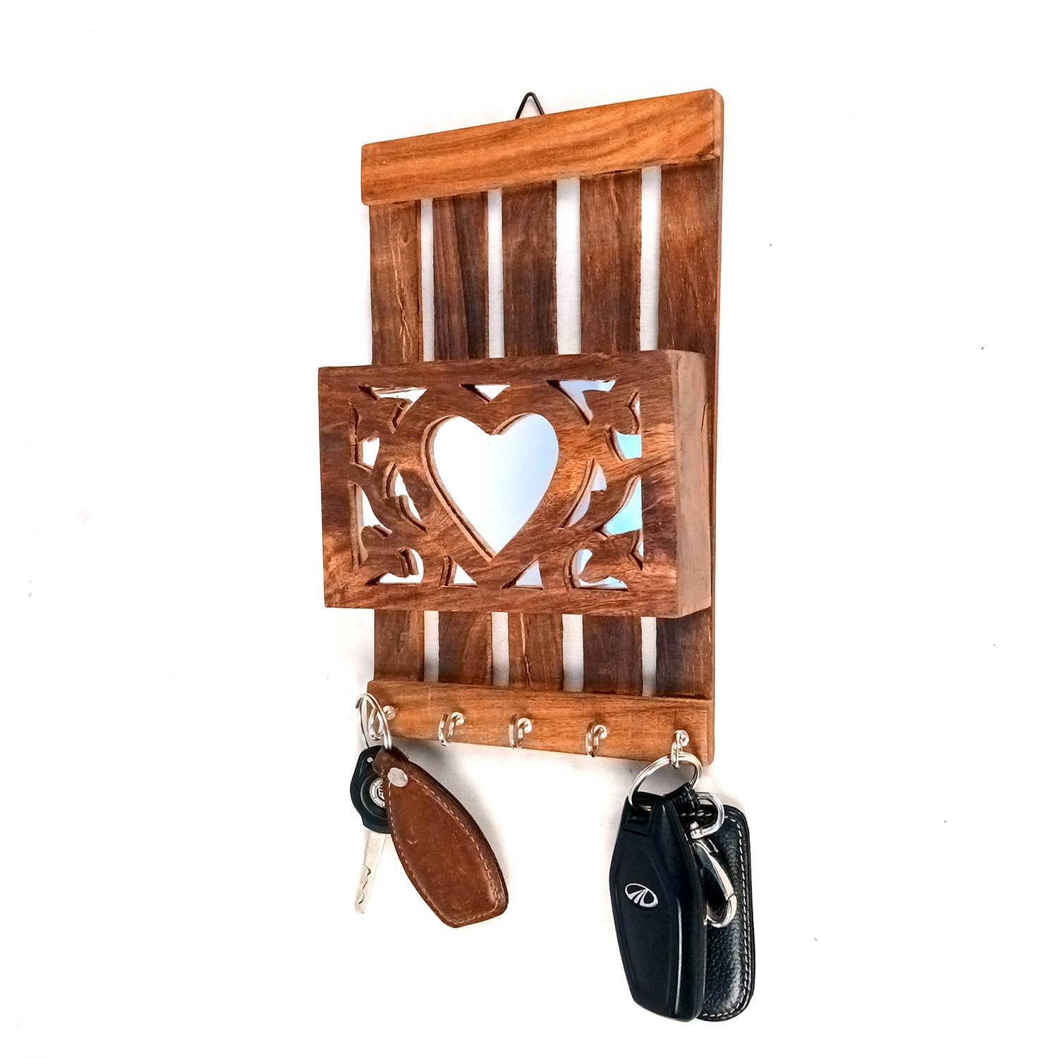 Key Holder with Letter Box | Key Hook Stand | Wooden Keys & Paper Organizer - For Home, Entrance, Office Decor & Gifts - 10 Inch (5 Hooks) - Apkamart