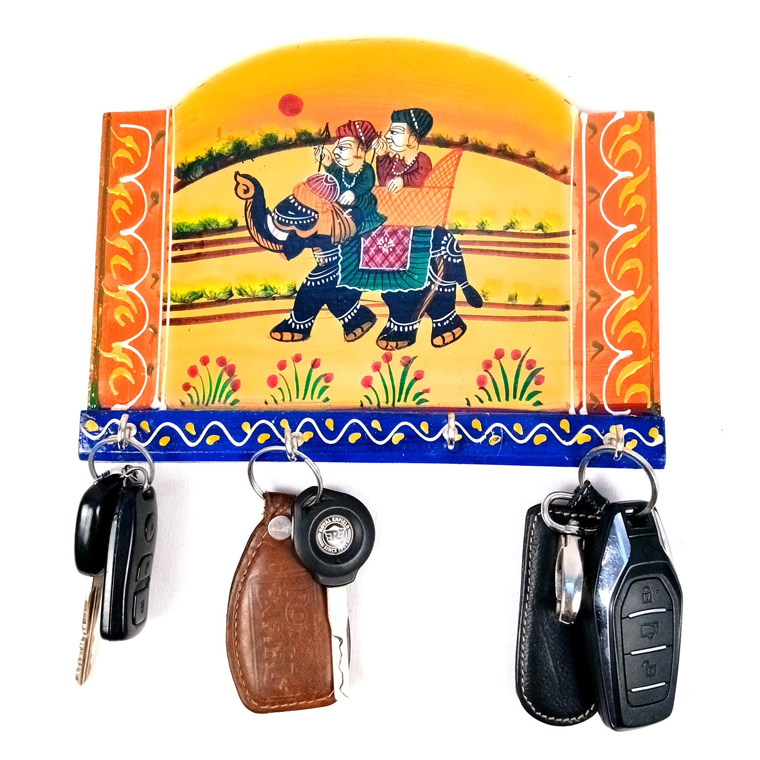 Key Holder Wall Hanging | Handpainted Key Hook Stand With 4 Hooks | Keys Organizer - For Home, Entrance, Office Decor & Gifts - 9 Inch - Apkamart