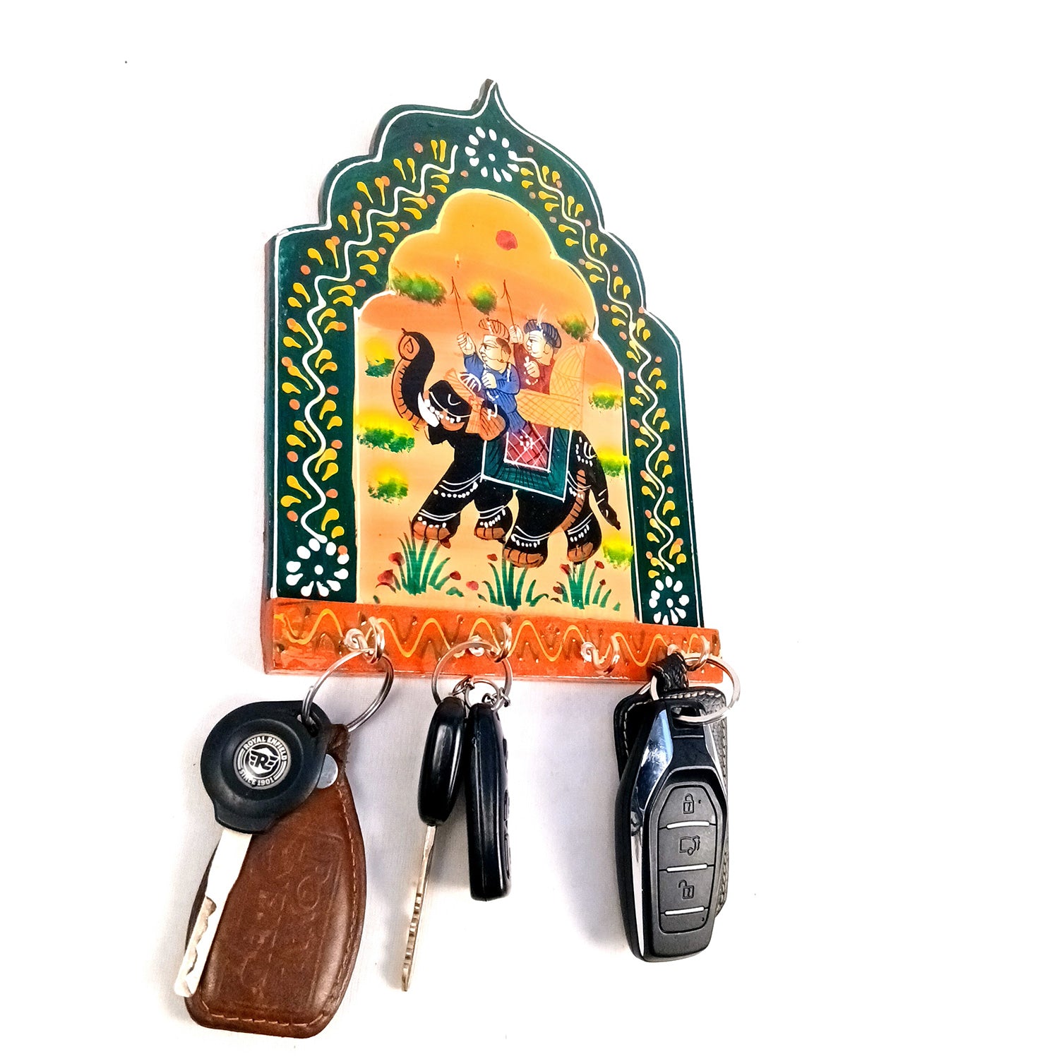 Key Holder Wall Hanging | Key Stand With 4 Hooks | Keys Organizer - For Home, Entrance, Office Decor & Gifts - 9 Inch (Wood, Green) - Apkamart