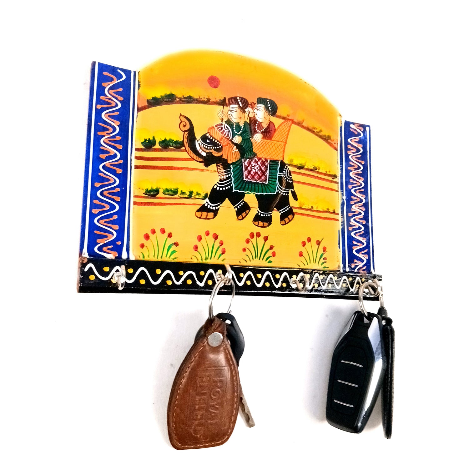 Key Holder Wall Hanging | Handpainted Key Hook Stand With _ Hooks | Keys Organizer - For Home, Entrance, Office Decor & Gifts - 9 Inch (Pack of 2) - Apkamart