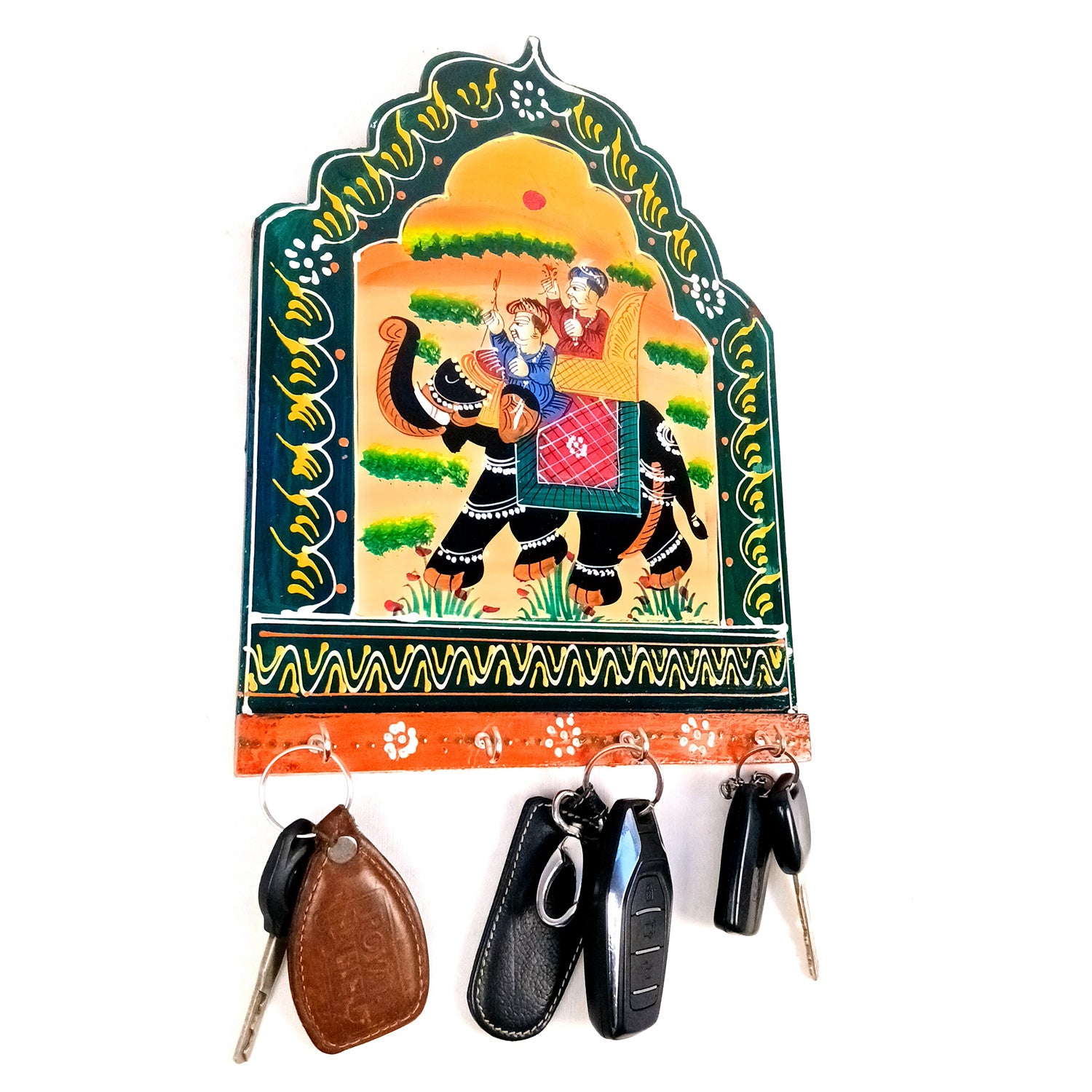 Key Hook Wall Decor | Handpainted Key Holder Stand With 4 Hooks | Key Organiser - For Home, Entrance, Office Decor & Gifts - 12 Inch - Apkamart #Style_Design 1