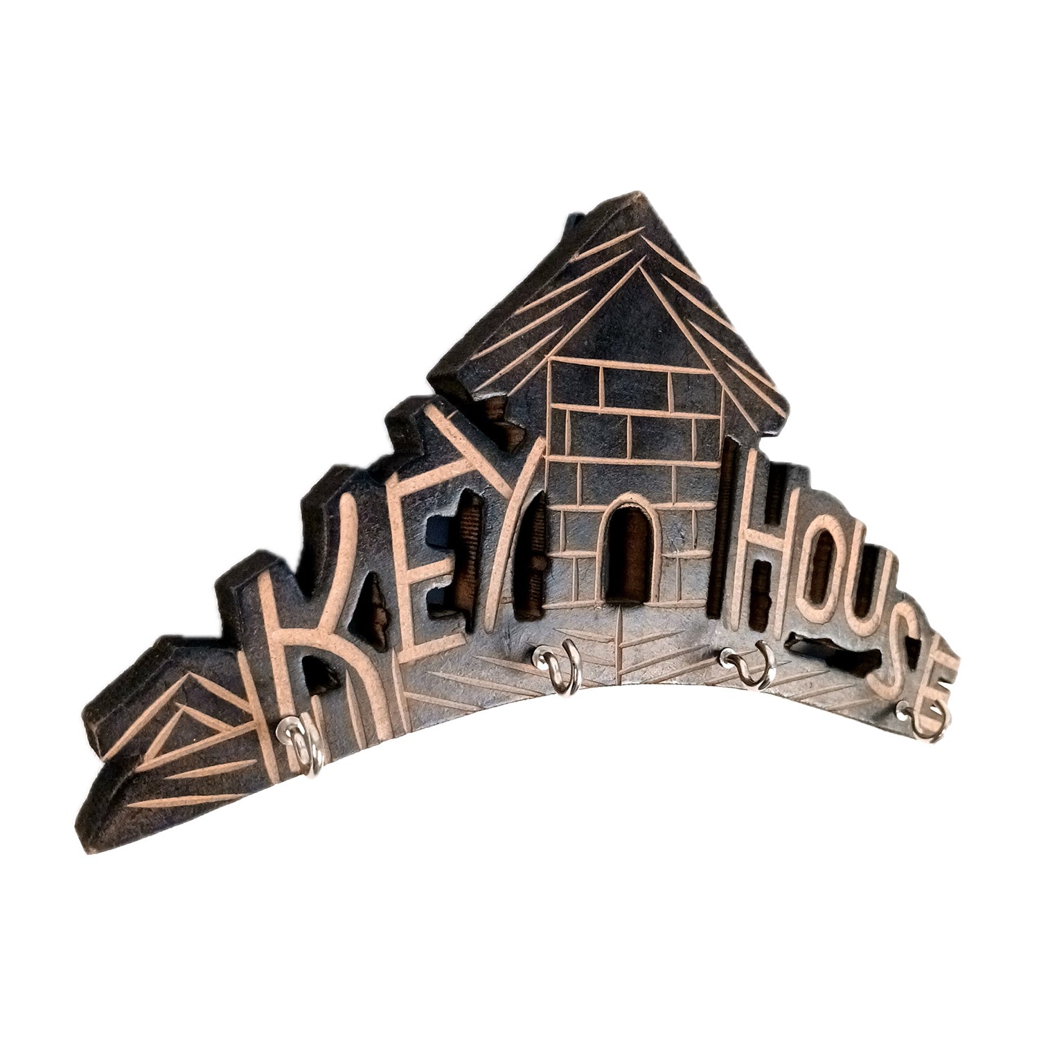 Key Hook Wall Decor | Key Holder Stand Key House Design| Key Hanger Organiser - For Home, Entrance, Office Decor & Gifts - 10 Inch (4 Hooks) - Apkamart